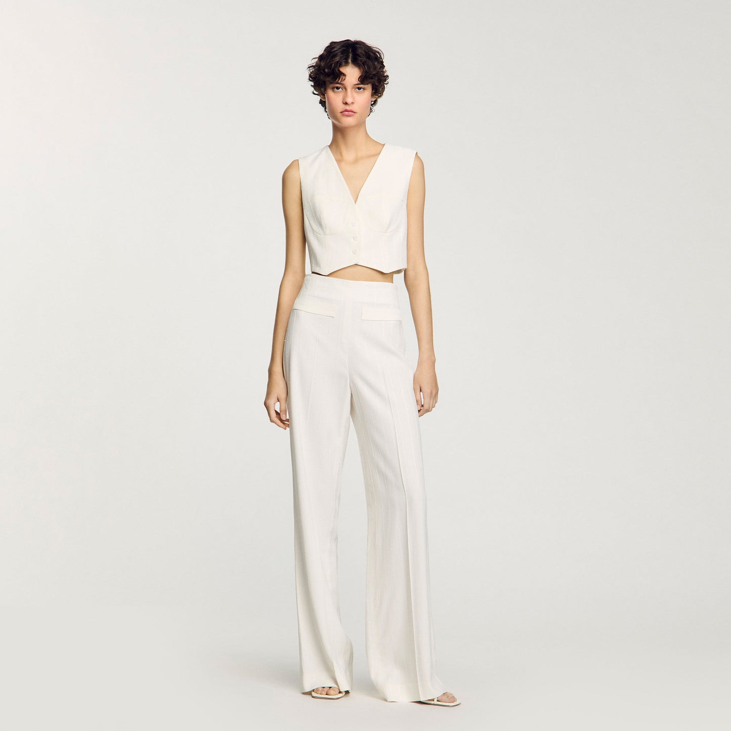 Sequin Cropped Jacket Ecru