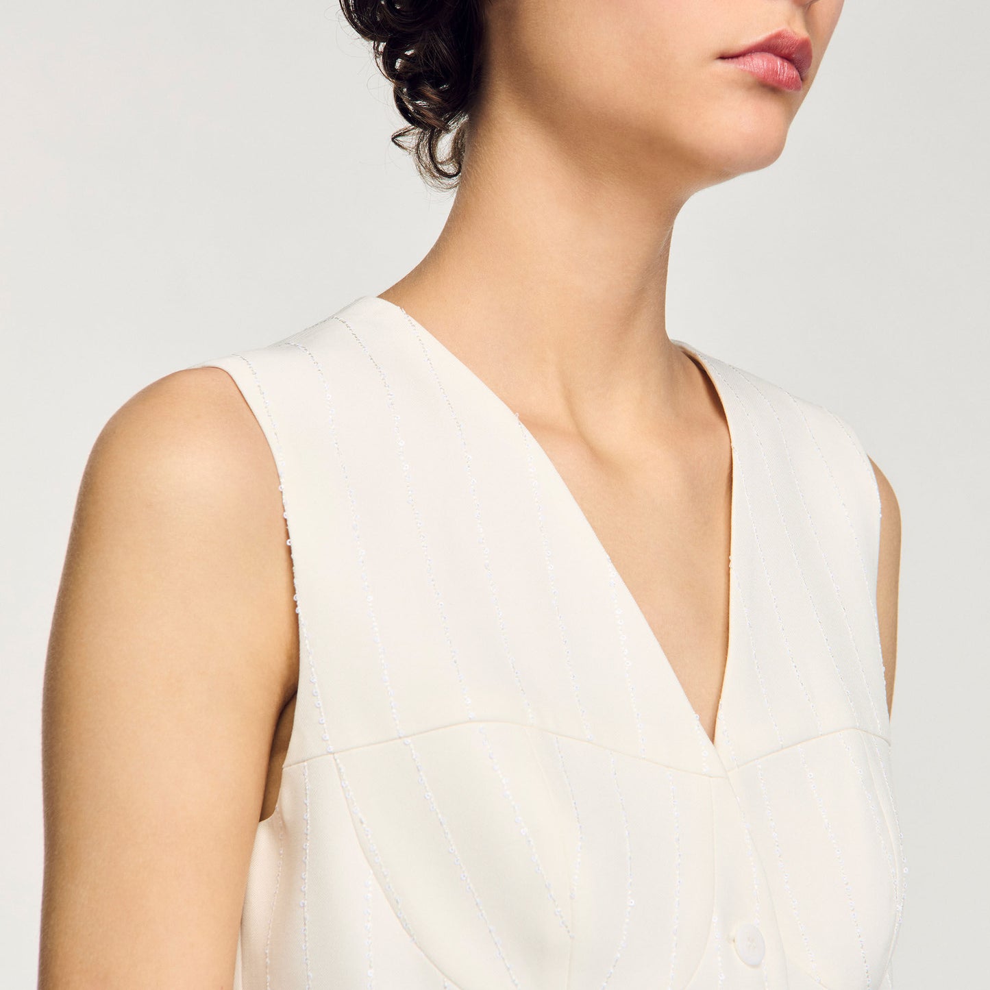 Sequin Cropped Jacket Ecru