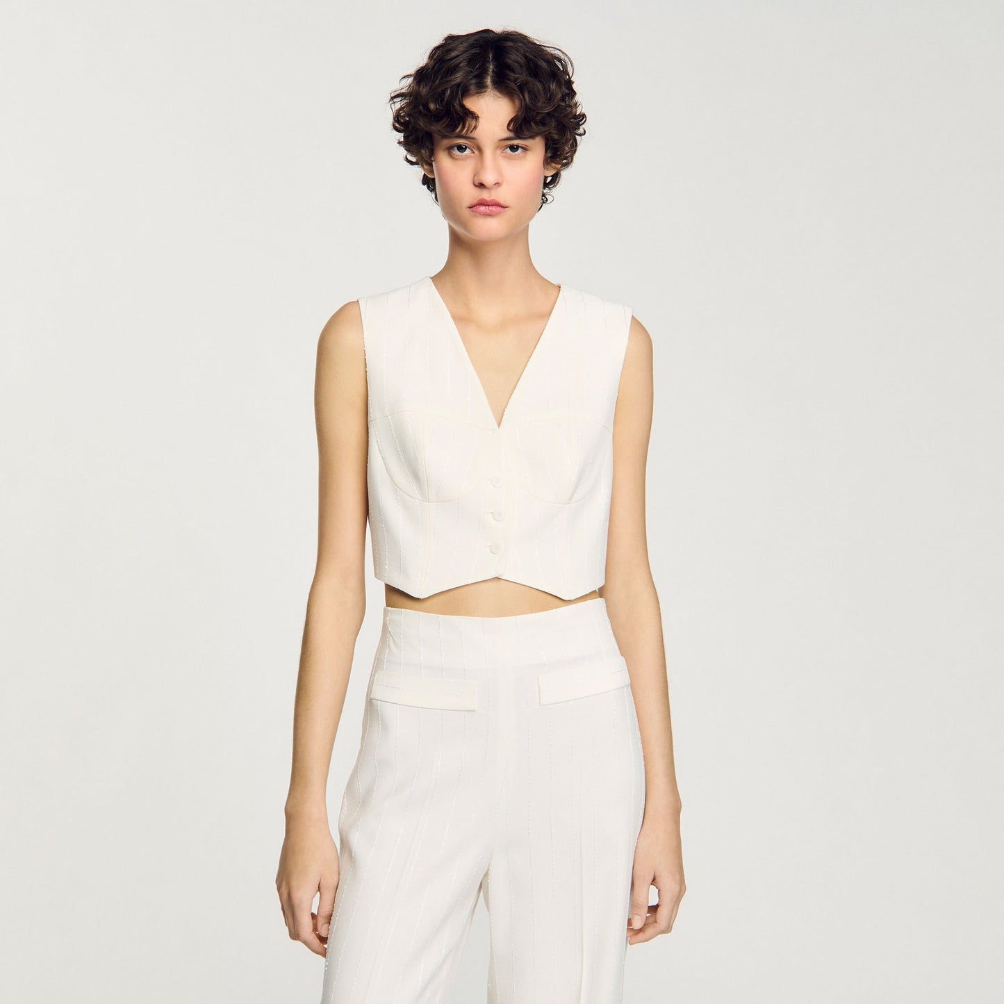 Sequin Cropped Jacket Ecru