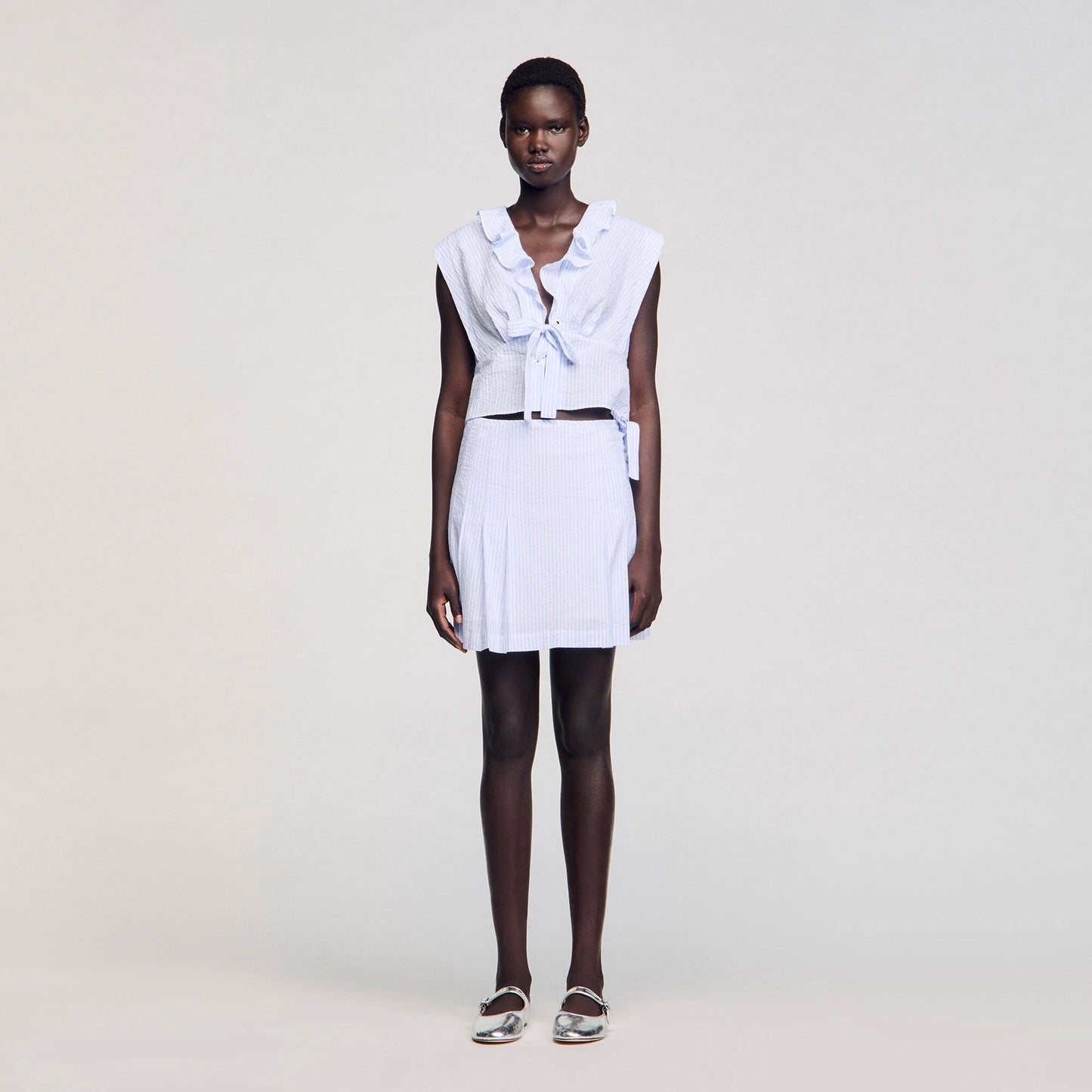 Noor Striped Crop Top Ciel / Blanc