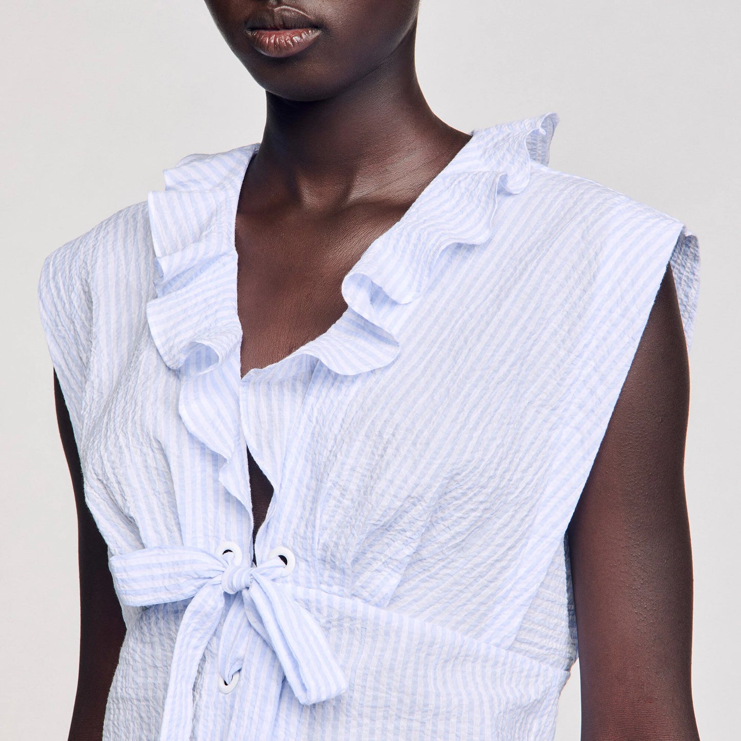 Noor Striped Crop Top Ciel / Blanc