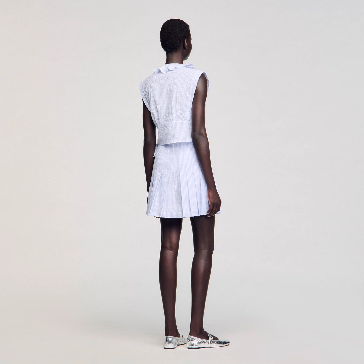 Noor Striped Crop Top Ciel / Blanc