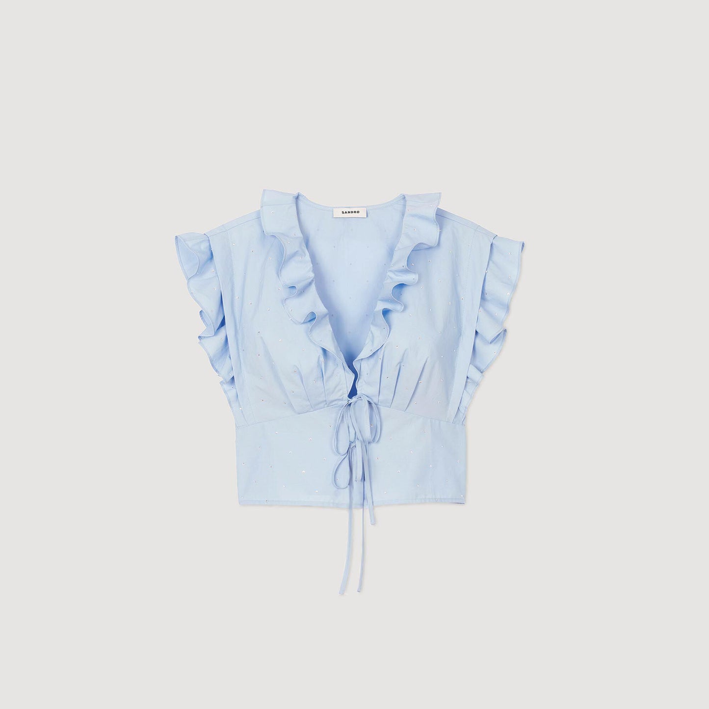 Azur Rhinestone Ruffle Top Sky Blue
