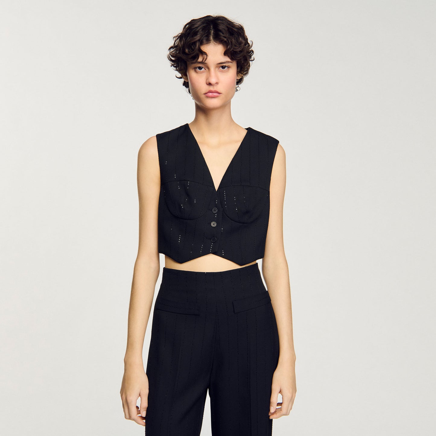 Sequin Cropped Jacket Black