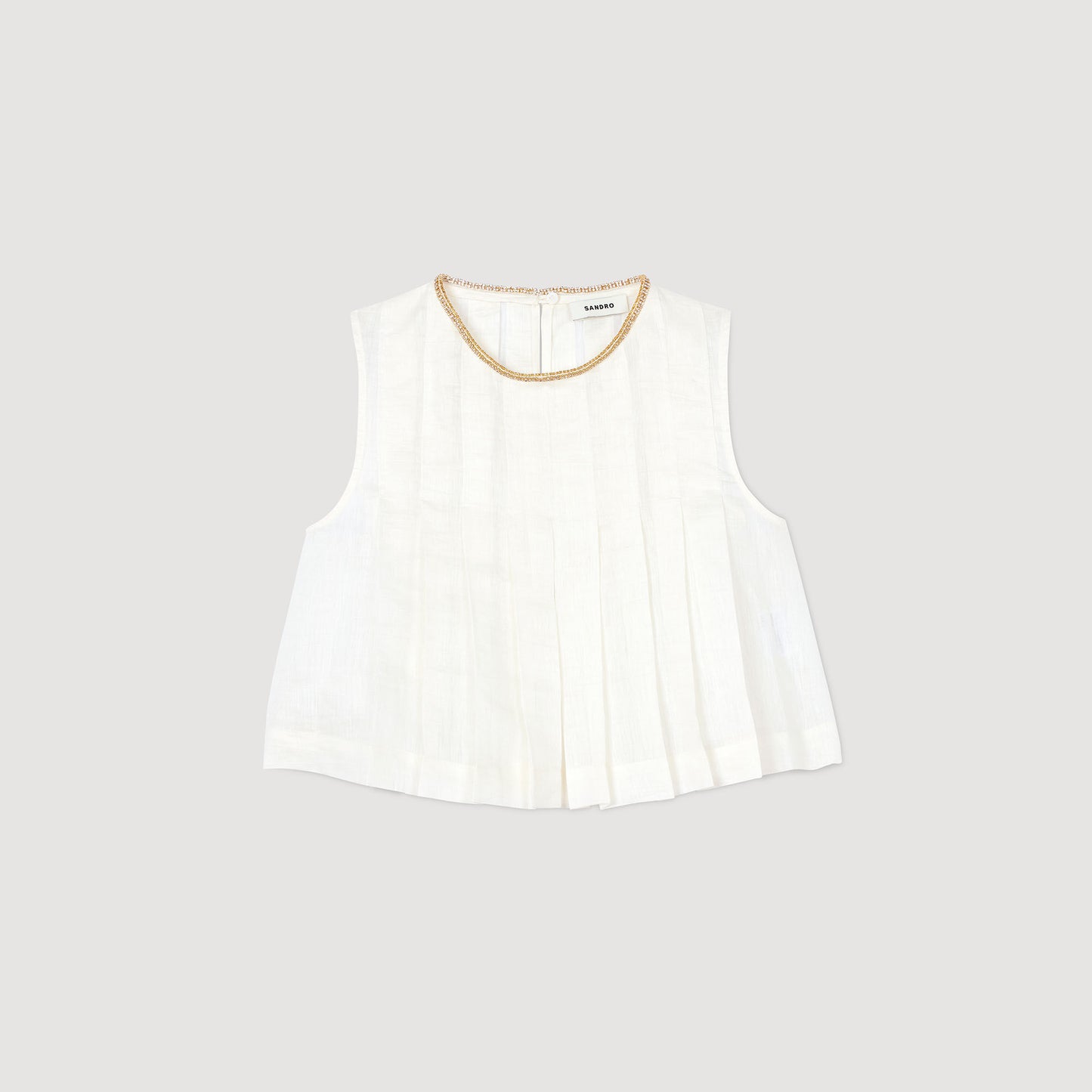 Hillary Pleated Rhinestone Neck Crop Top White