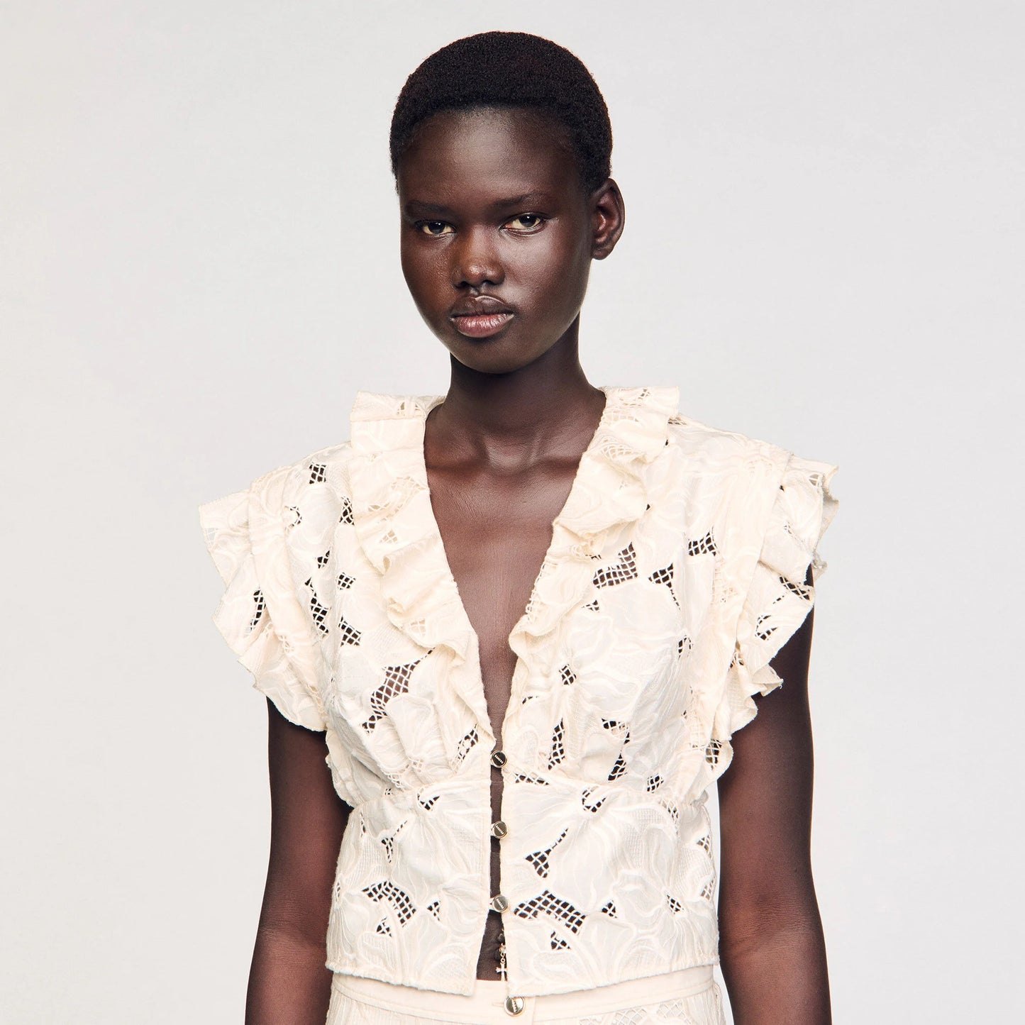 Orli Embroidered Crop Top Ecru