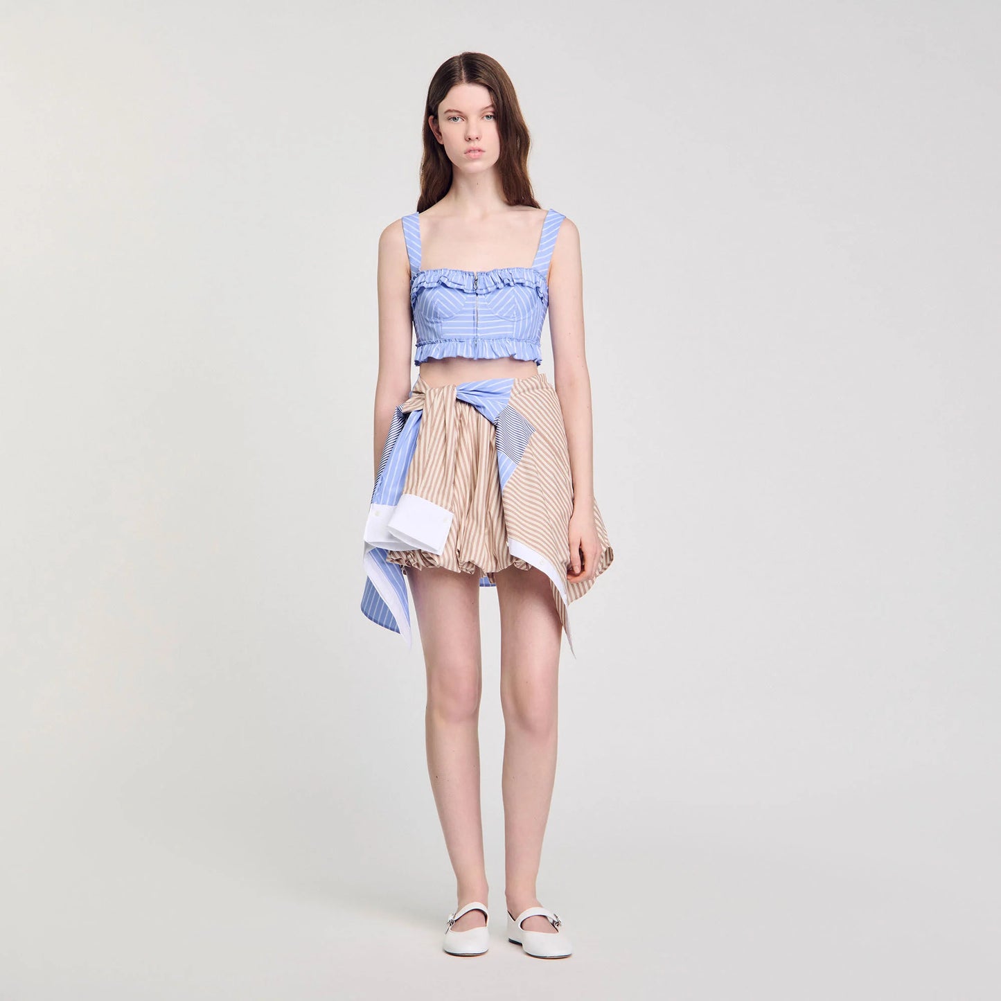Ombrelle Striped Crop Top Blu / White