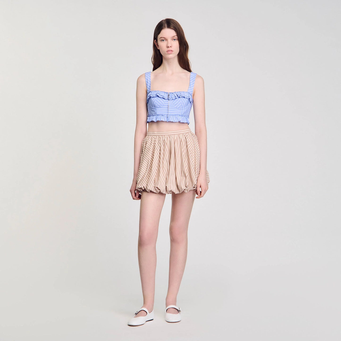 Ombrelle Striped Crop Top Blu / White