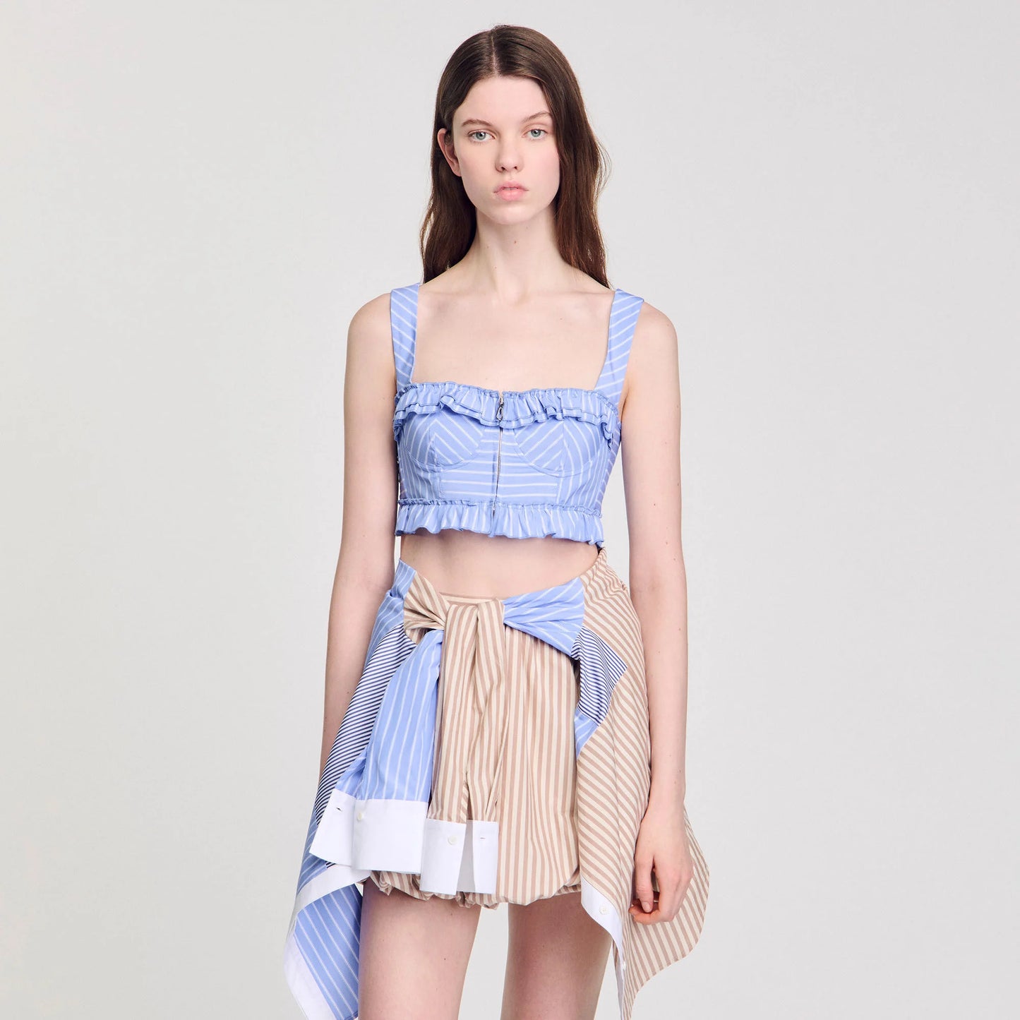 Ombrelle Striped Crop Top Blu / White