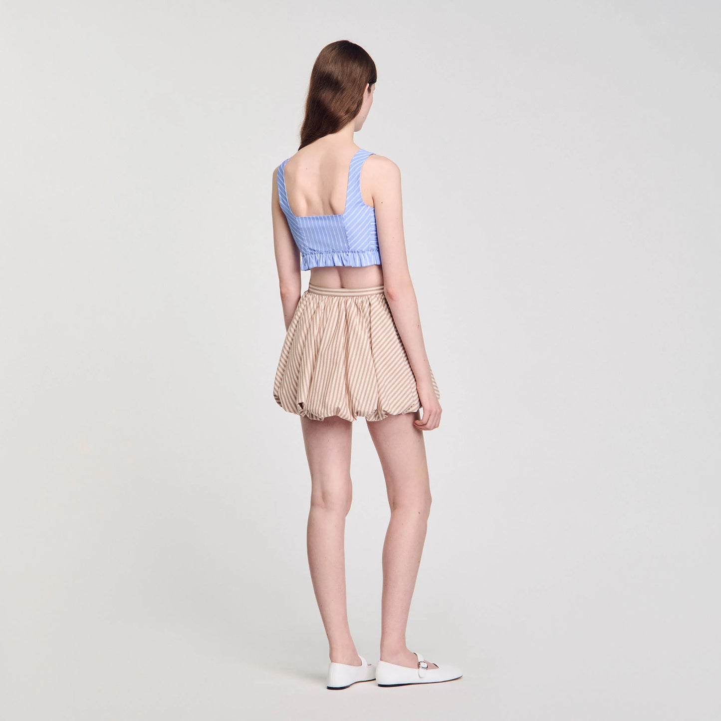 Ombrelle Striped Crop Top Blu / White