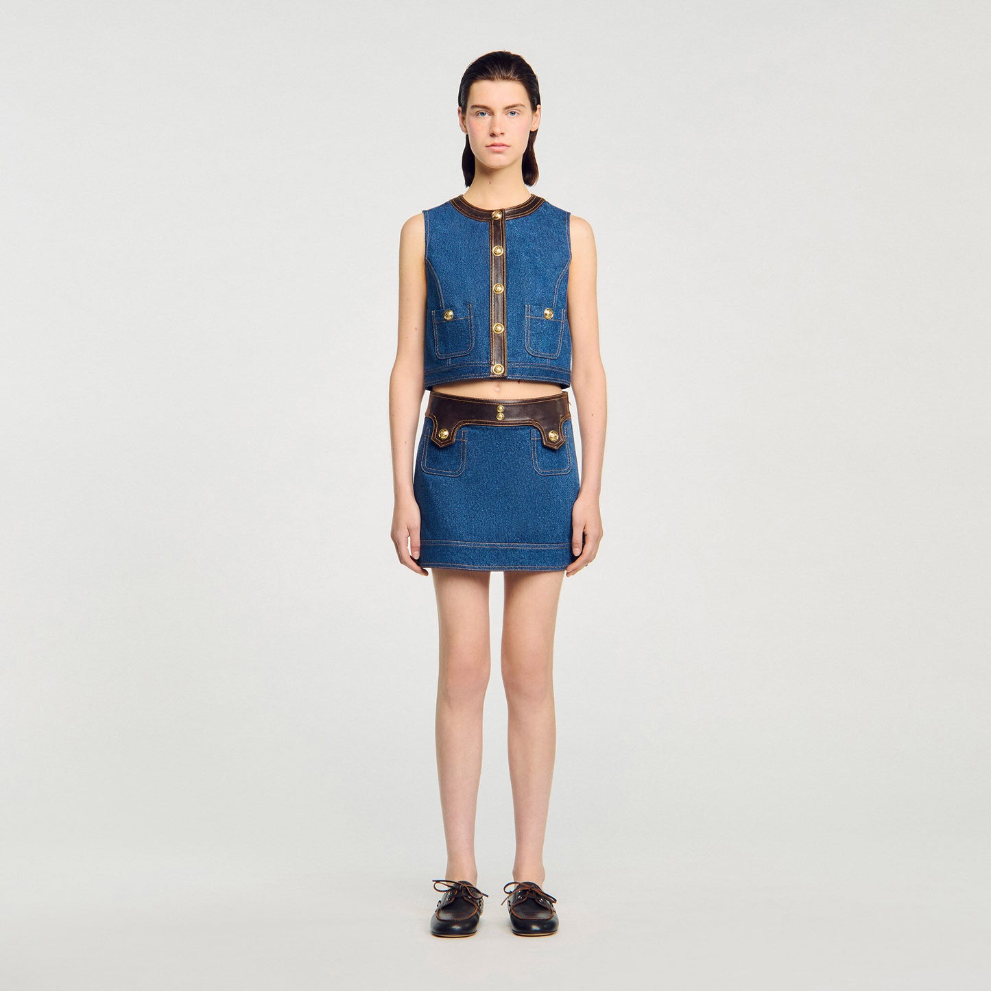 Portland Denim And Leather Top Dark Blue