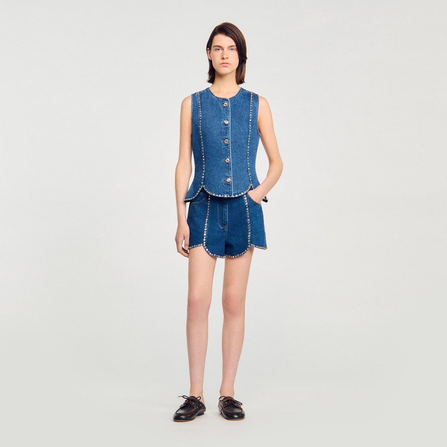 Eden Rhinestone Denim Top Blue Jean