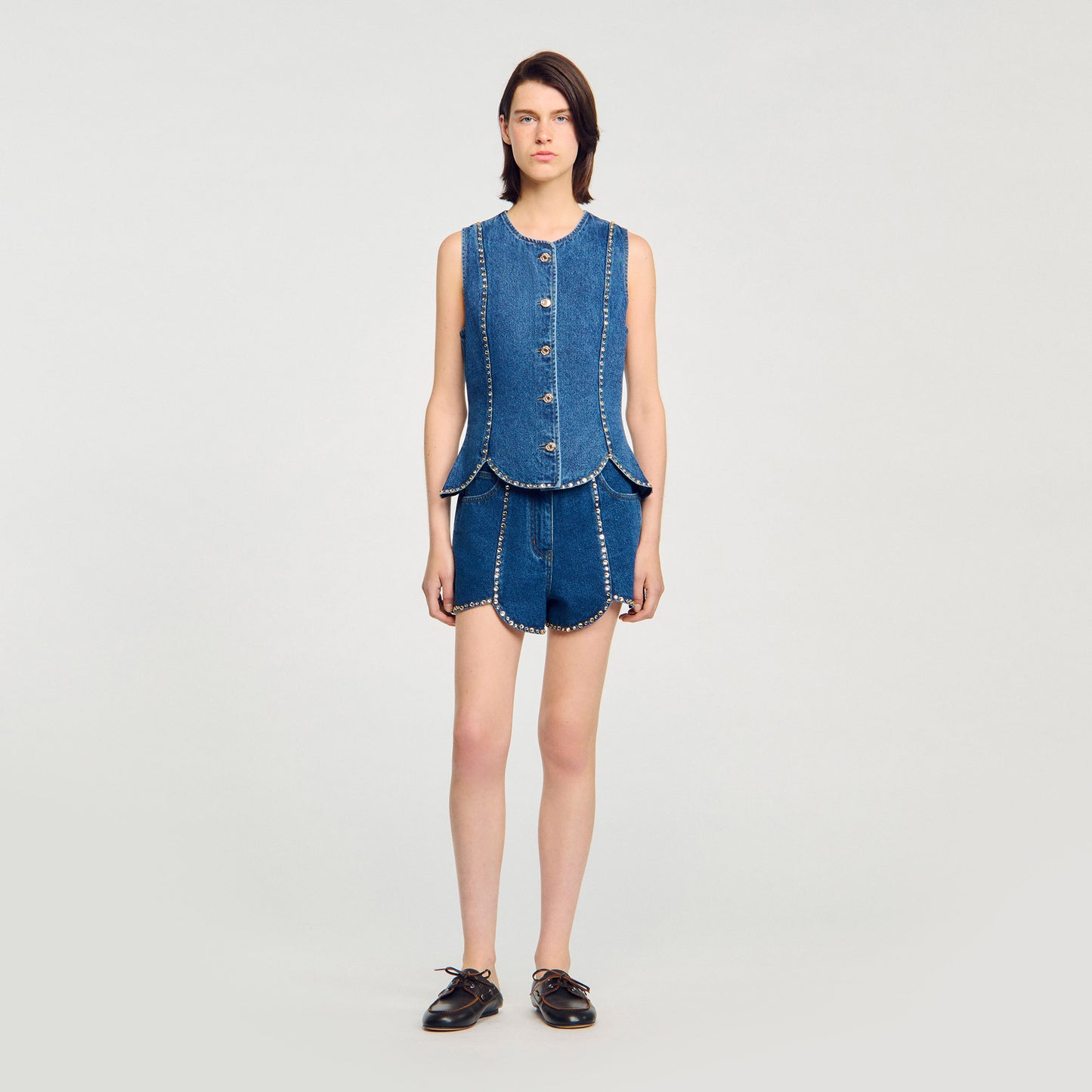 Eden Rhinestone Denim Top Blue Jean