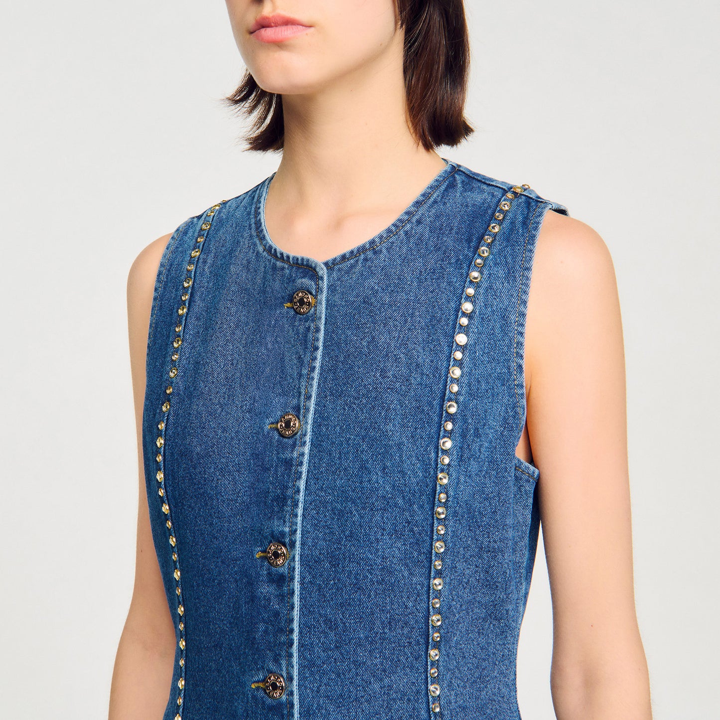 Eden Rhinestone Denim Top Blue Jean