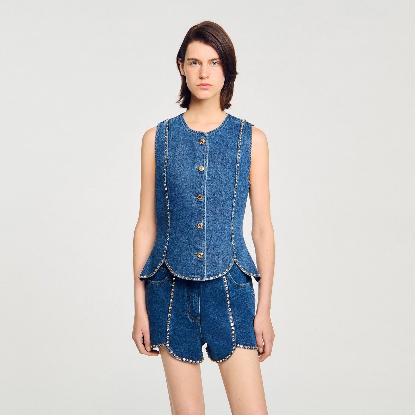 Eden Rhinestone Denim Top Blue Jean