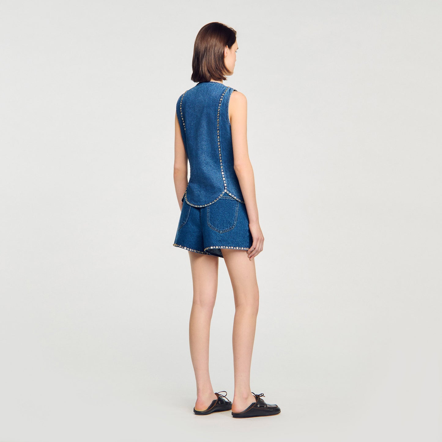 Eden Rhinestone Denim Top Blue Jean