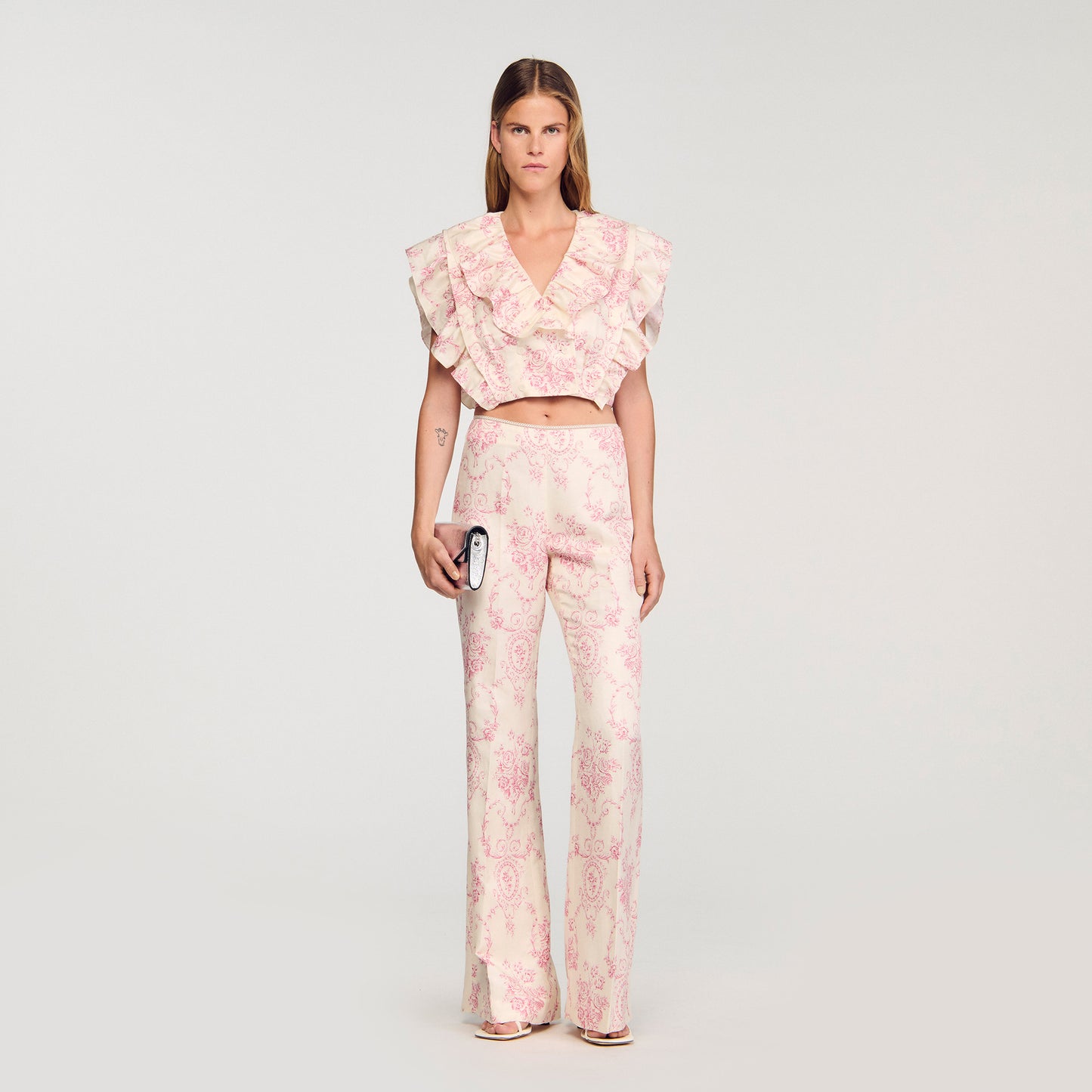 Sydney Floral Print Crop Top Pink / Ecru