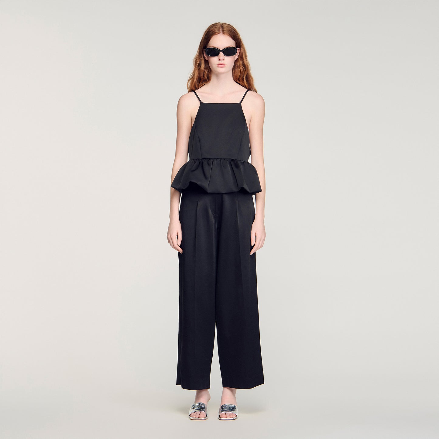 Azelie Ruffled Crop Top Black