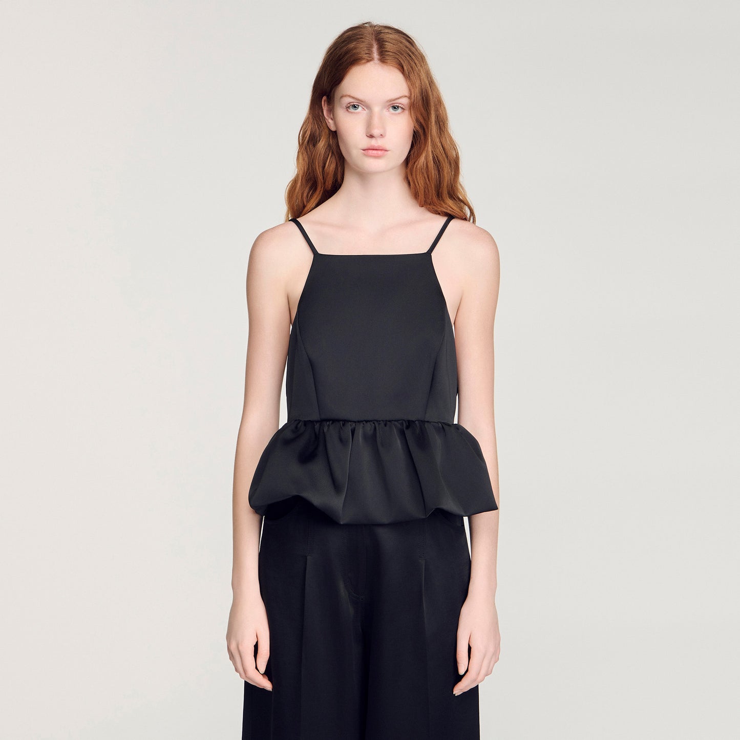 Azelie Ruffled Crop Top Black