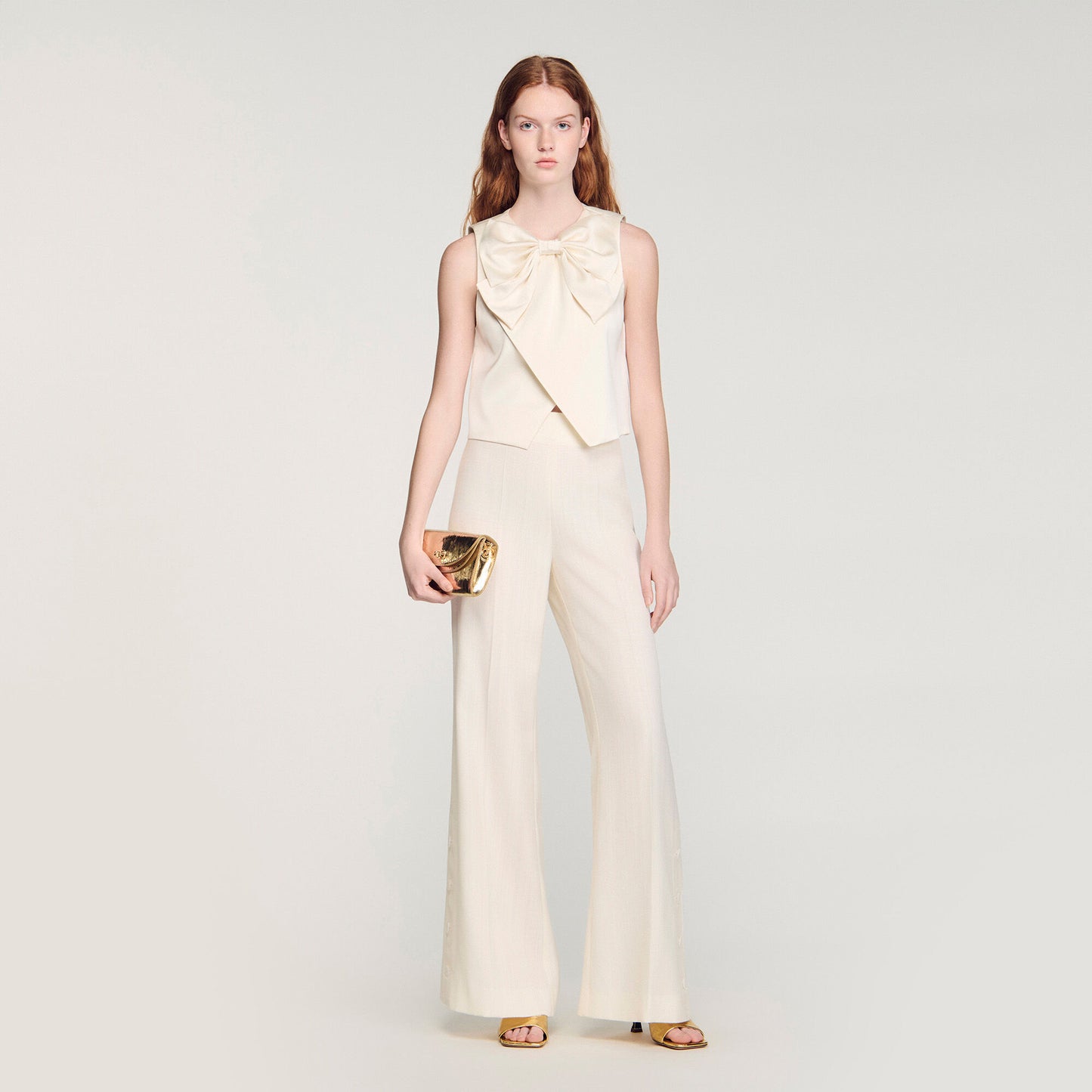 Neuilly Satin Bow Crop Top Ecru