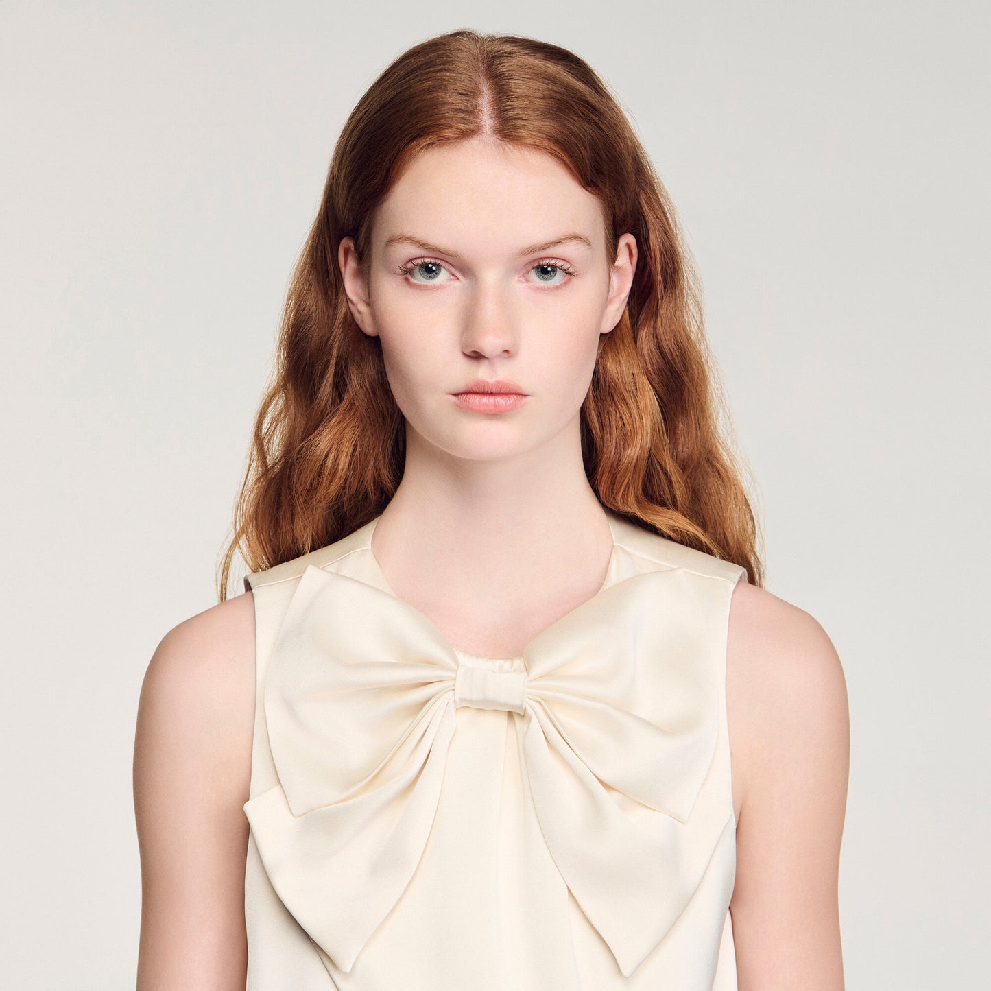 Neuilly Satin Bow Crop Top Ecru