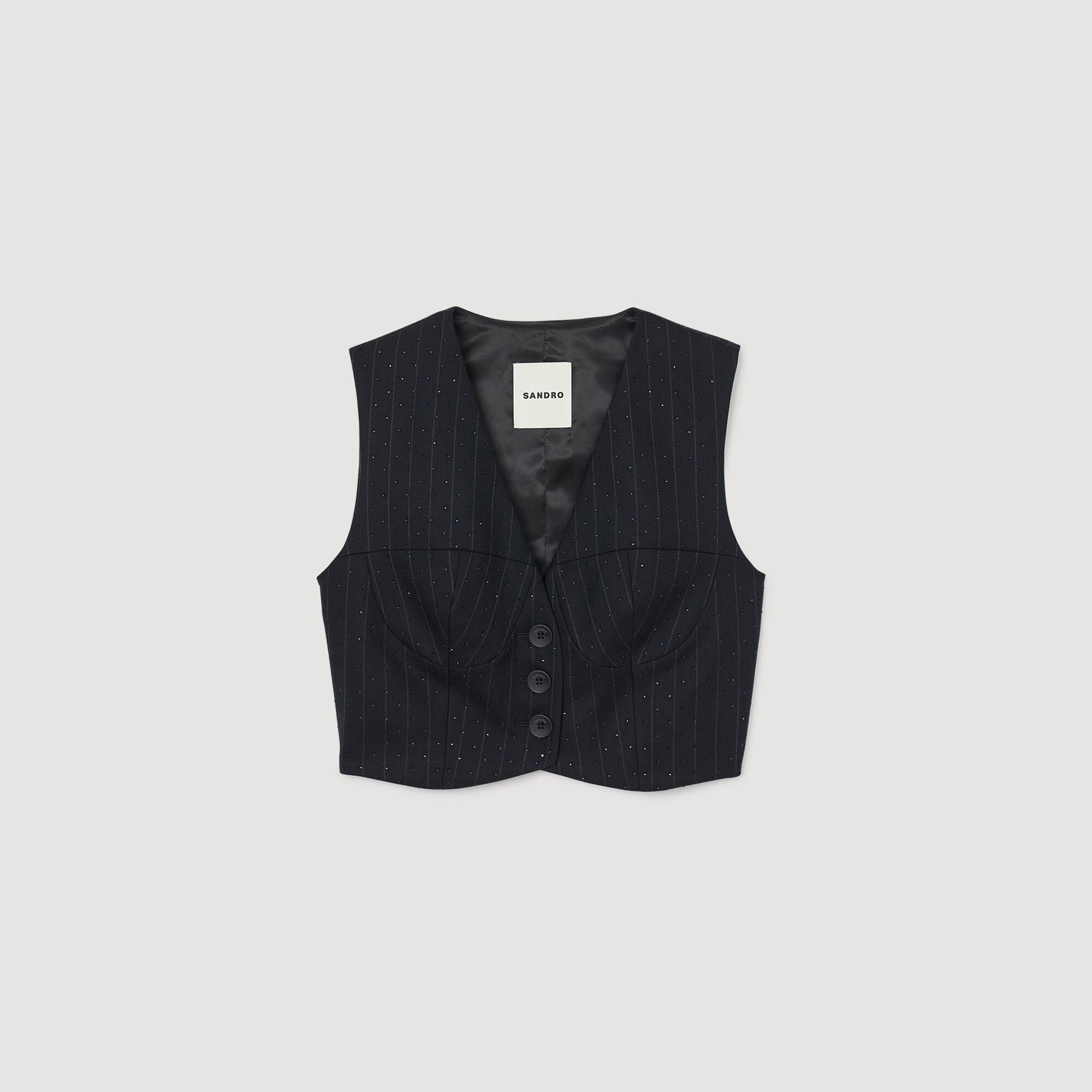 Pernelie Striped Rhinestone Jacket Navy Blue