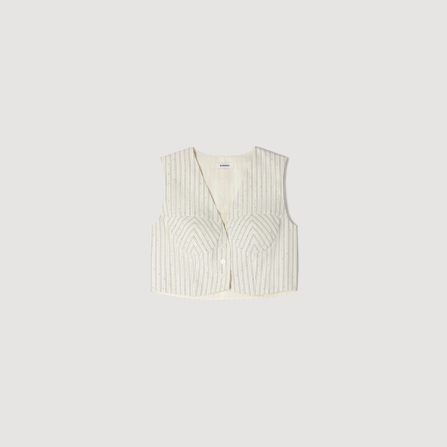 Capu Striped Rhinestone Crop Top Ecru
