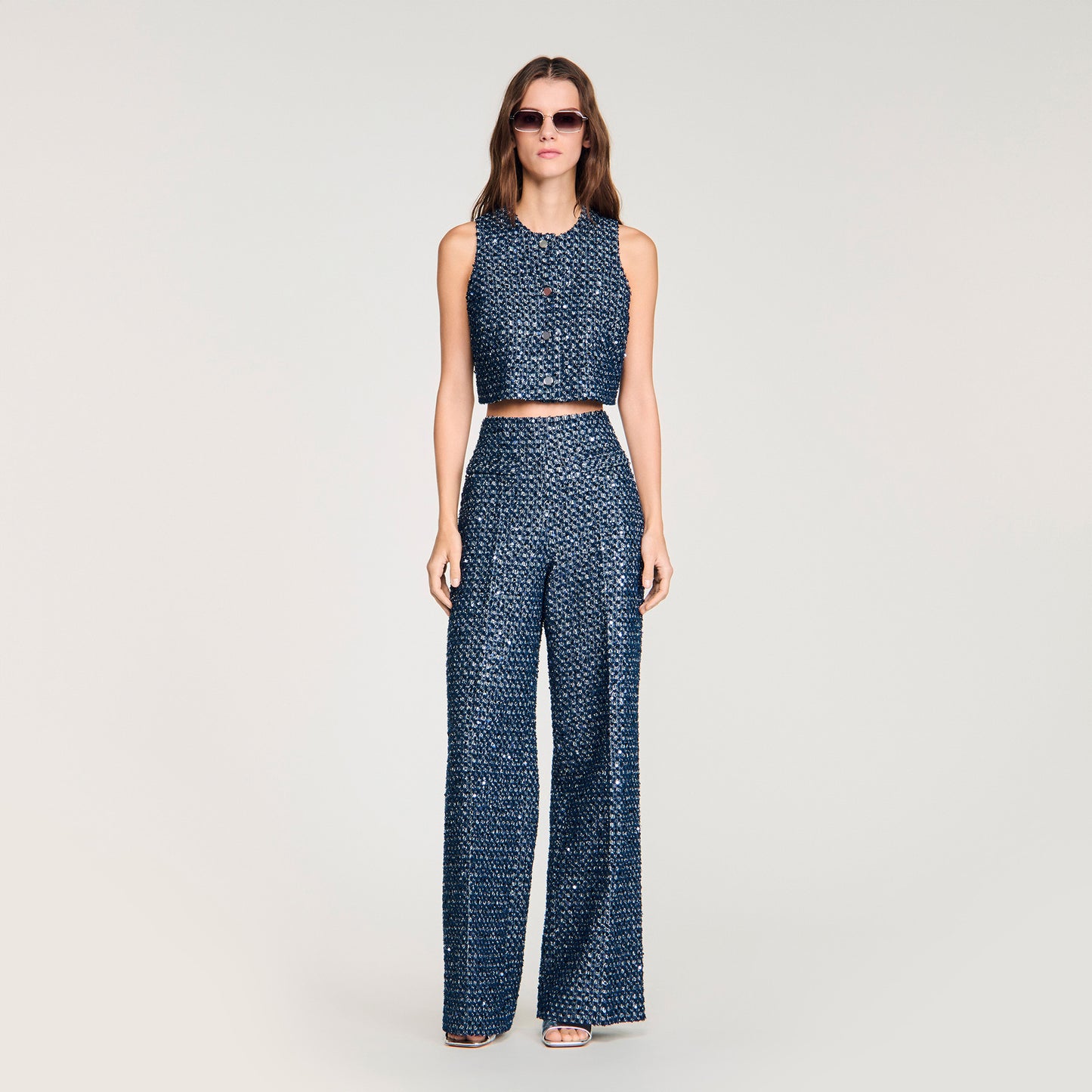 Bellamy Sequin Crop Top Navy Blue