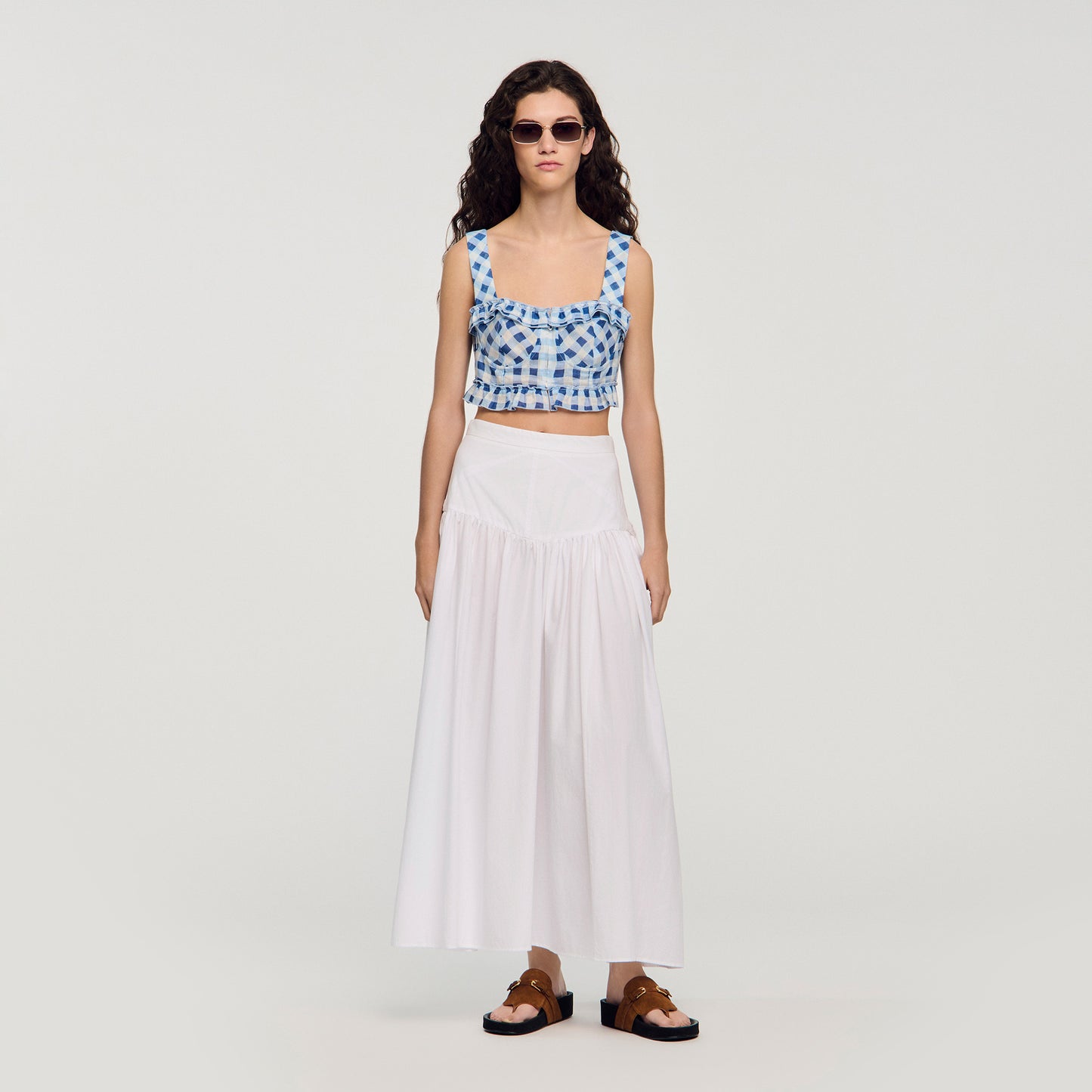 Josie Gingham Linen Crop Top BLU / WHITE