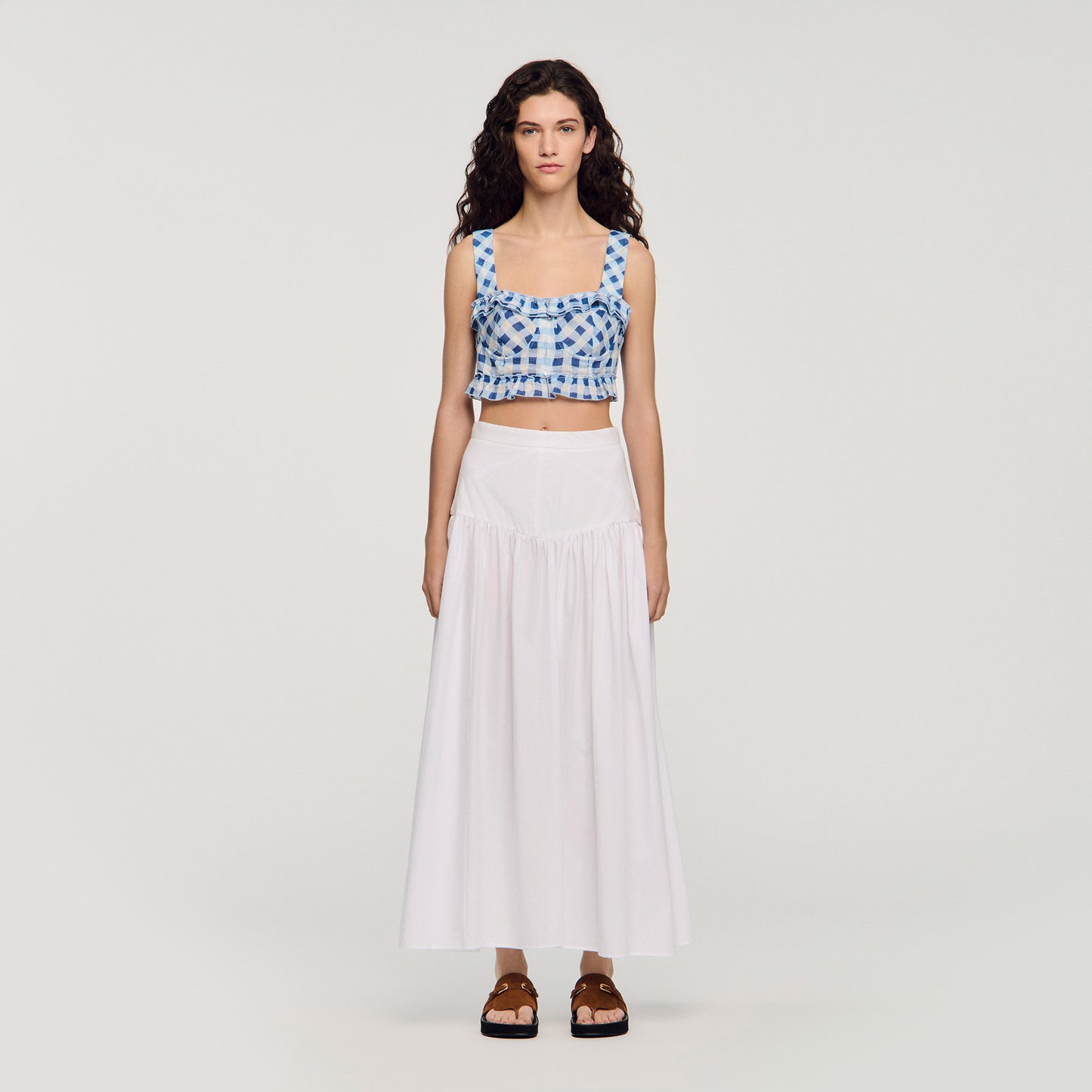 Josie Gingham Linen Crop Top BLU / WHITE