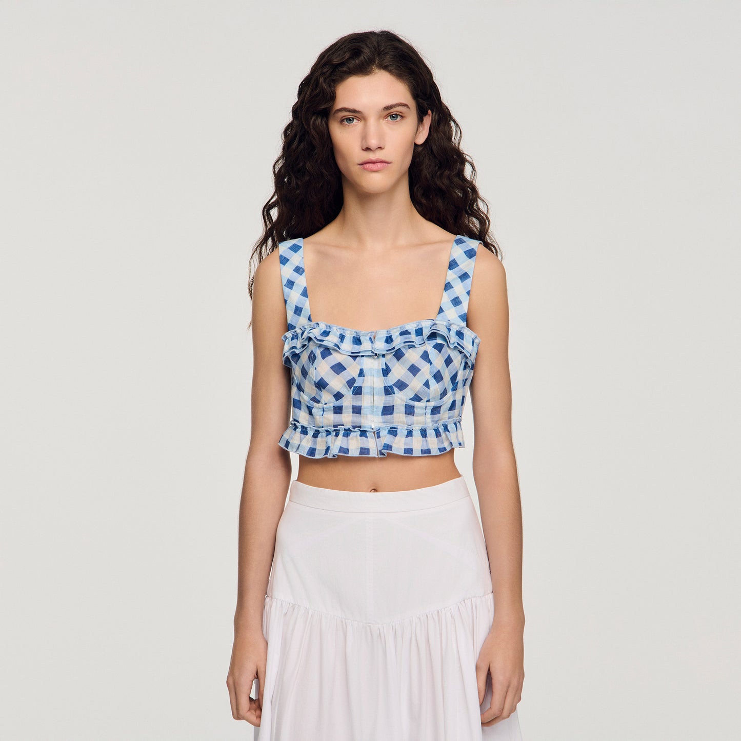 Josie Gingham Linen Crop Top BLU / WHITE