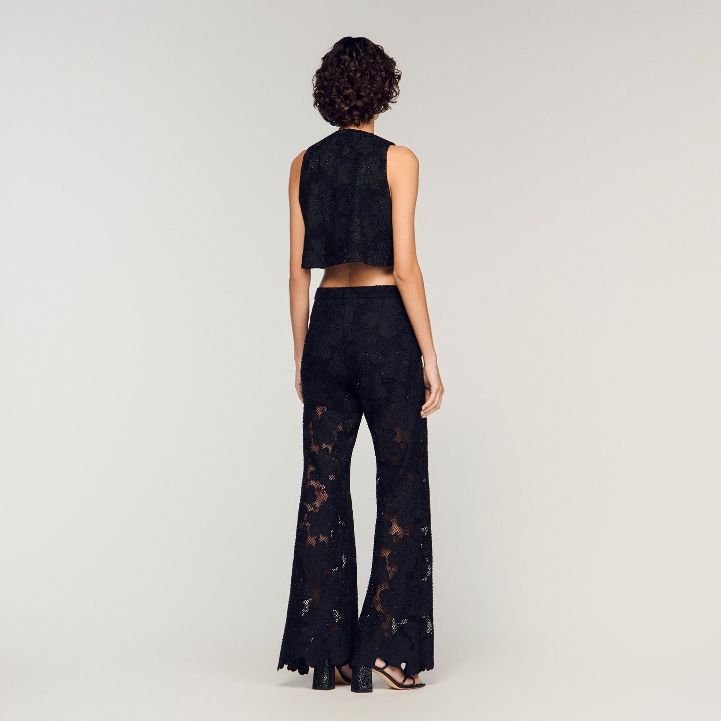 Embroidered Guipure Crop Top Black