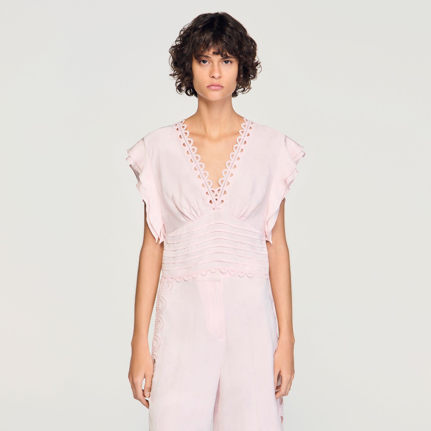 Danna Floral Jacquard Crop Top Pink