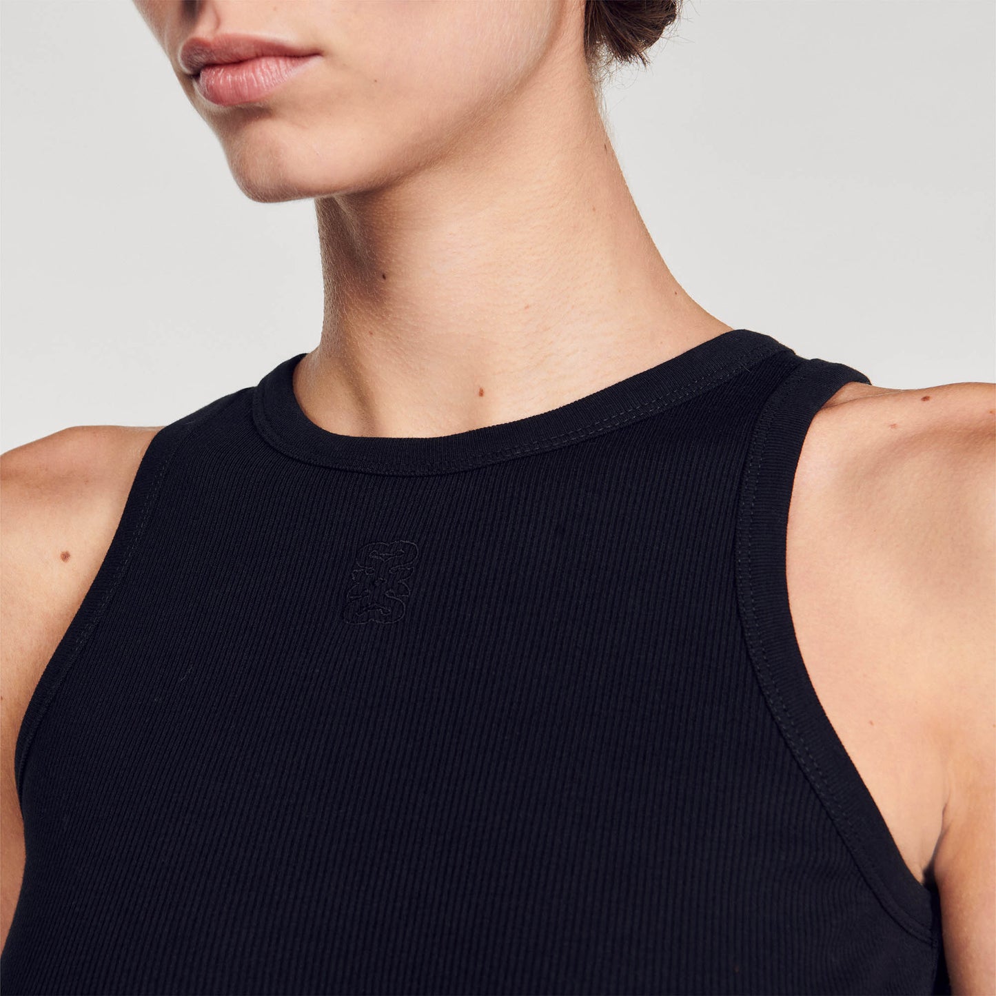 Embroidered Vest Top Black
