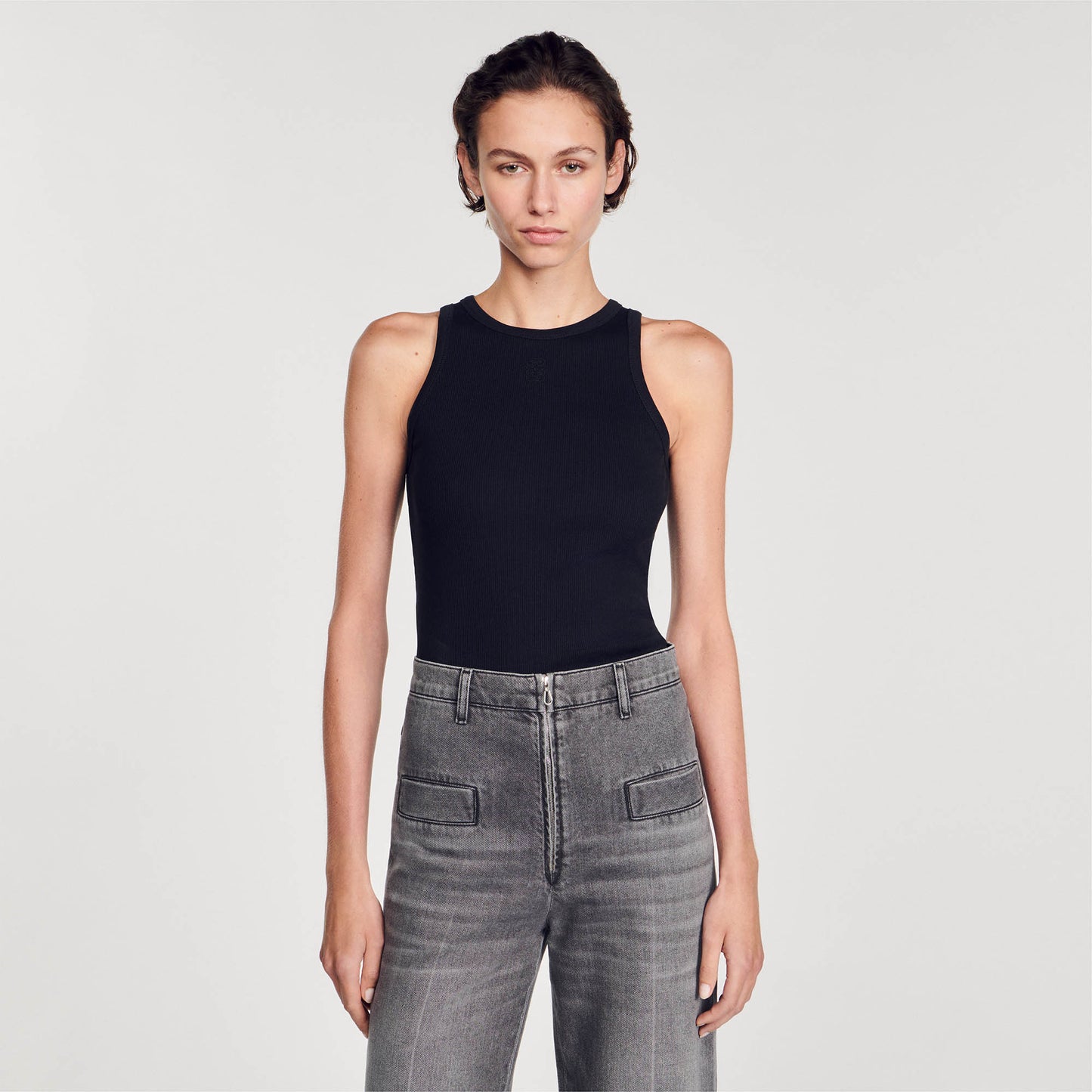 Embroidered Vest Top Black