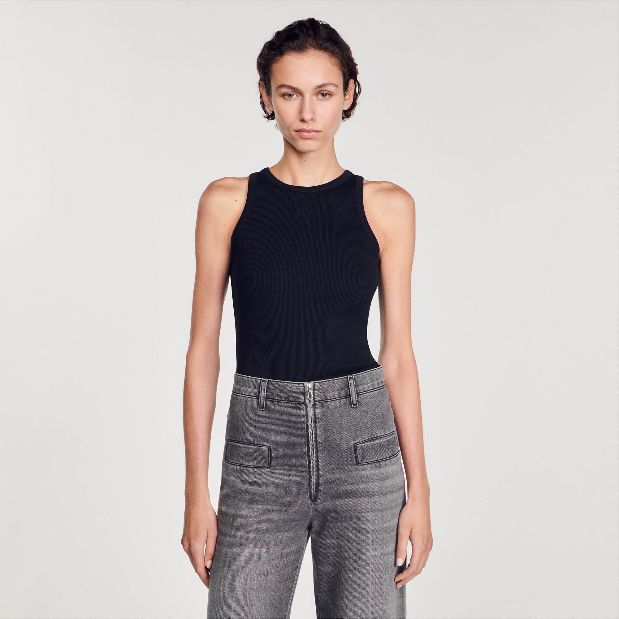 Embroidered Vest Top Black