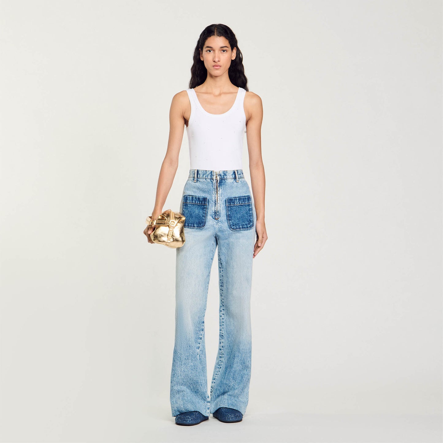 Vest Top With Rhinestones White