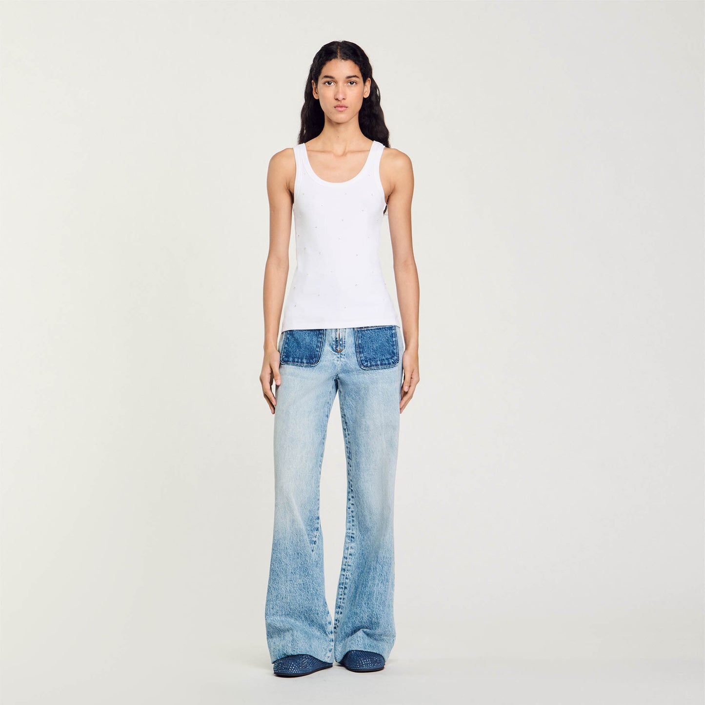 Vest Top With Rhinestones White