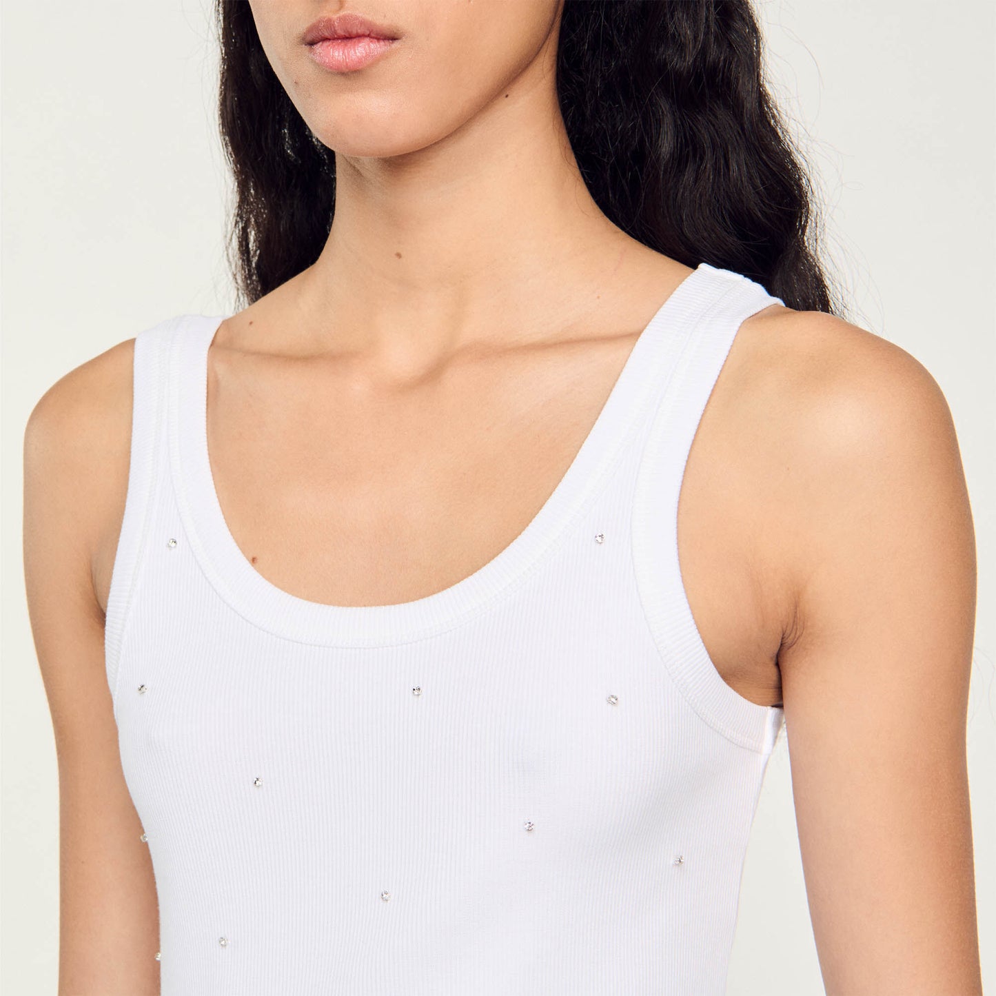Vest Top With Rhinestones White
