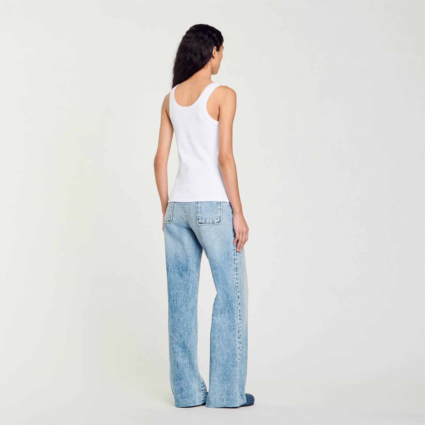 Vest Top With Rhinestones White