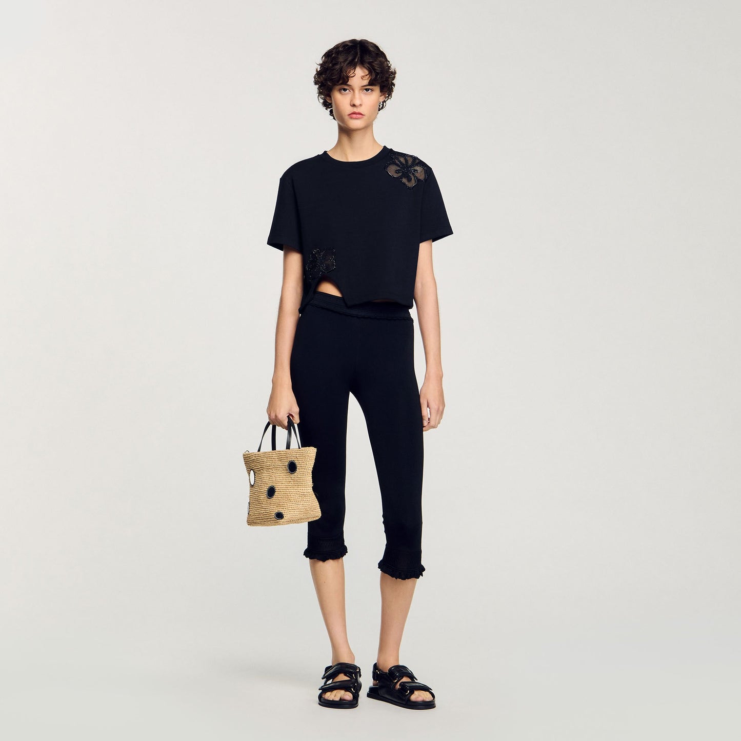 Floral Embroidery T-Shirt Black