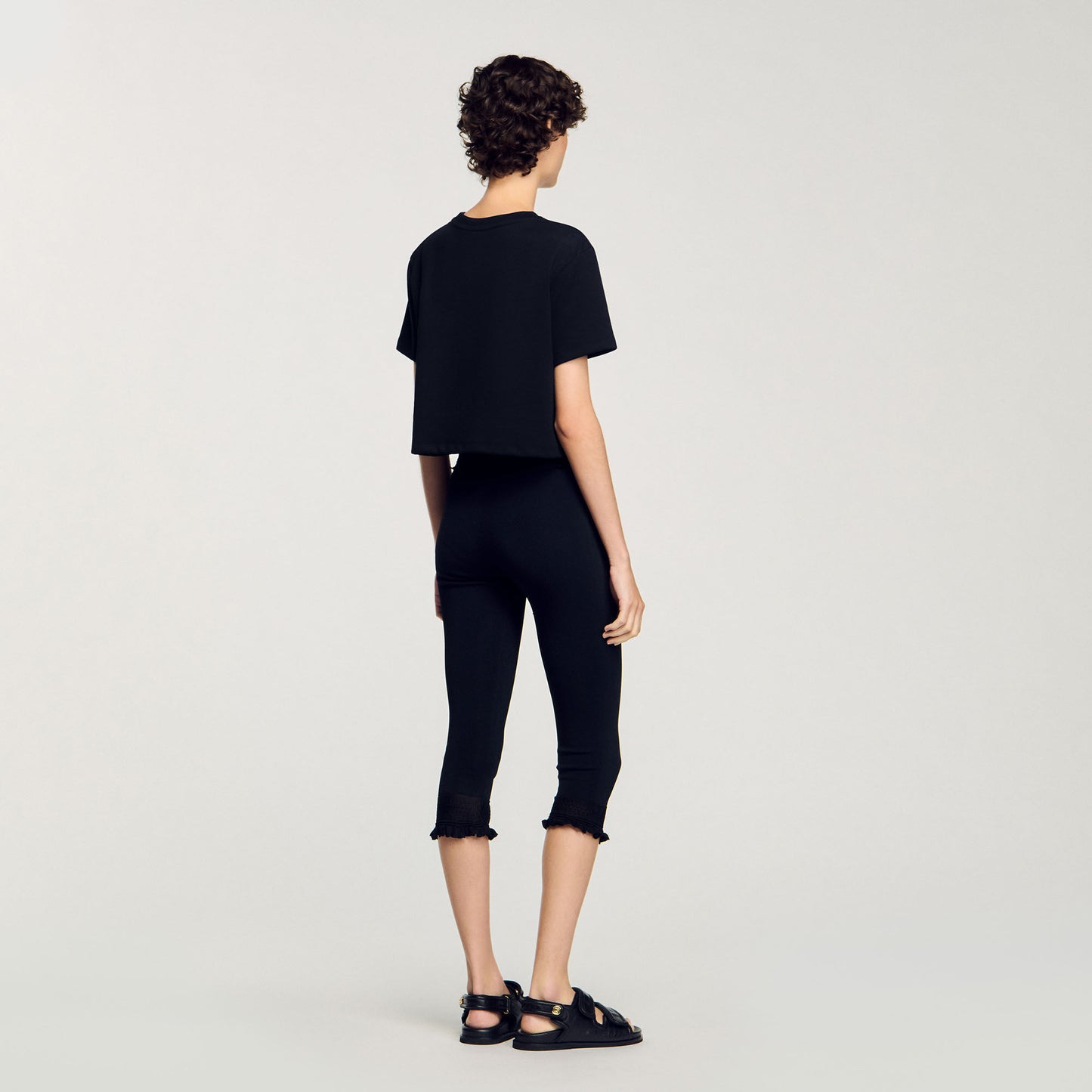 Floral Embroidery T-Shirt Black