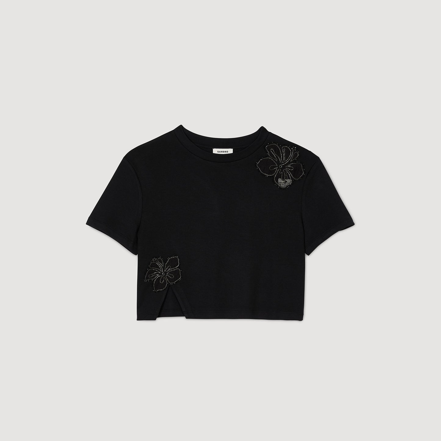 Floral Embroidery T-Shirt Black