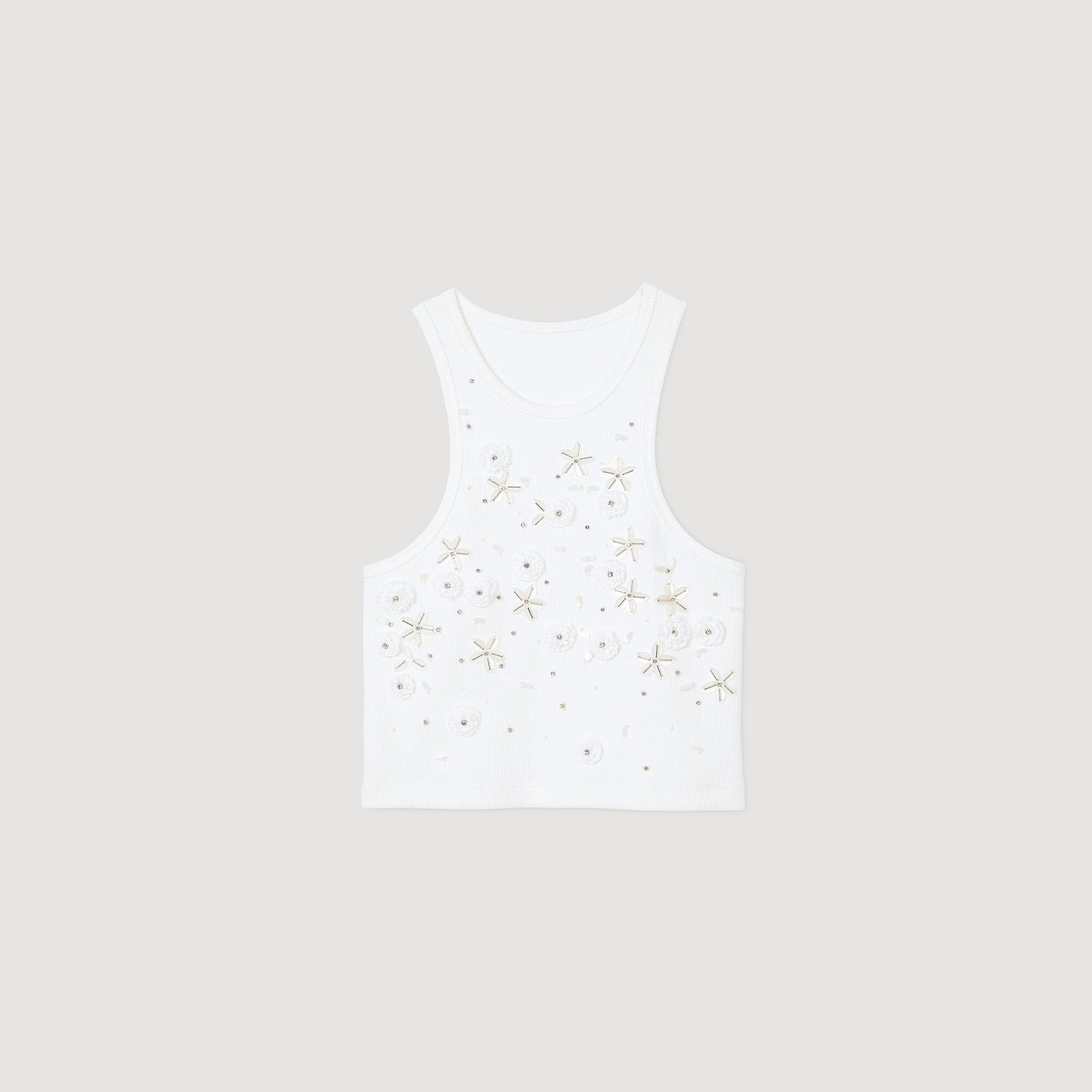 Oasis Beaded And Rhinestone Tank Top White