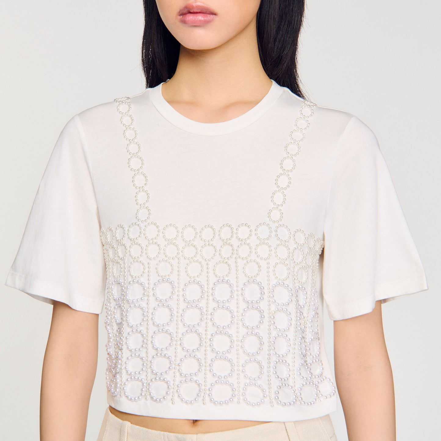 Beaded Cropped T-Shirt White