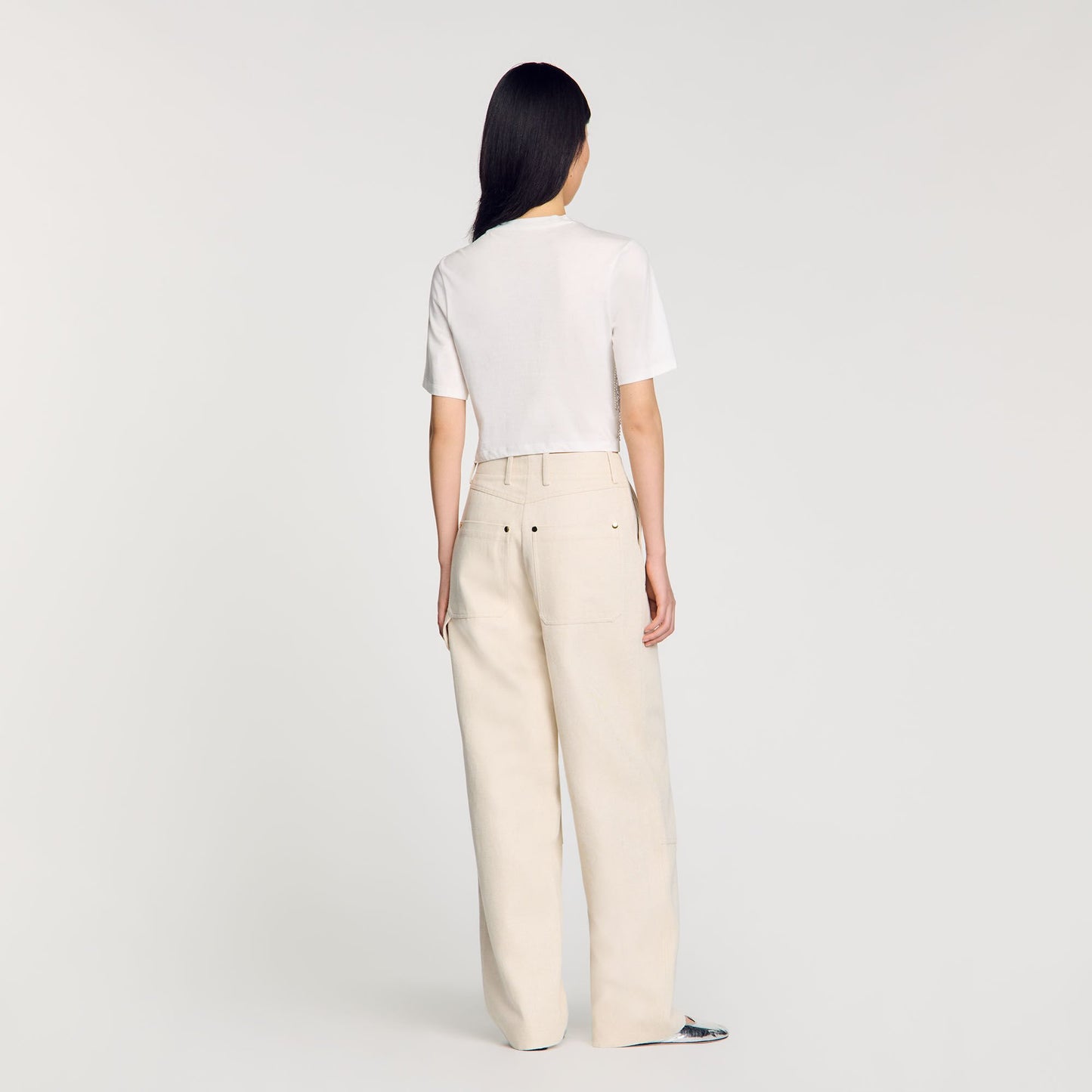 Beaded Cropped T-Shirt White