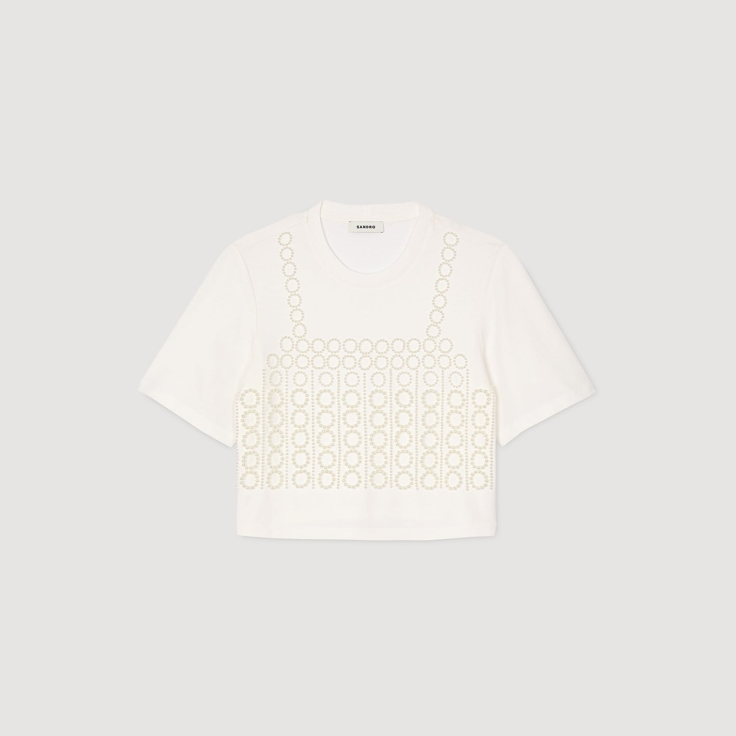 Beaded Cropped T-Shirt White