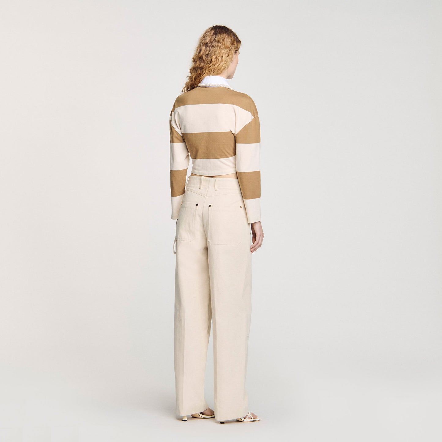 Federica Striped Polo-Neck T-Shirt Beige