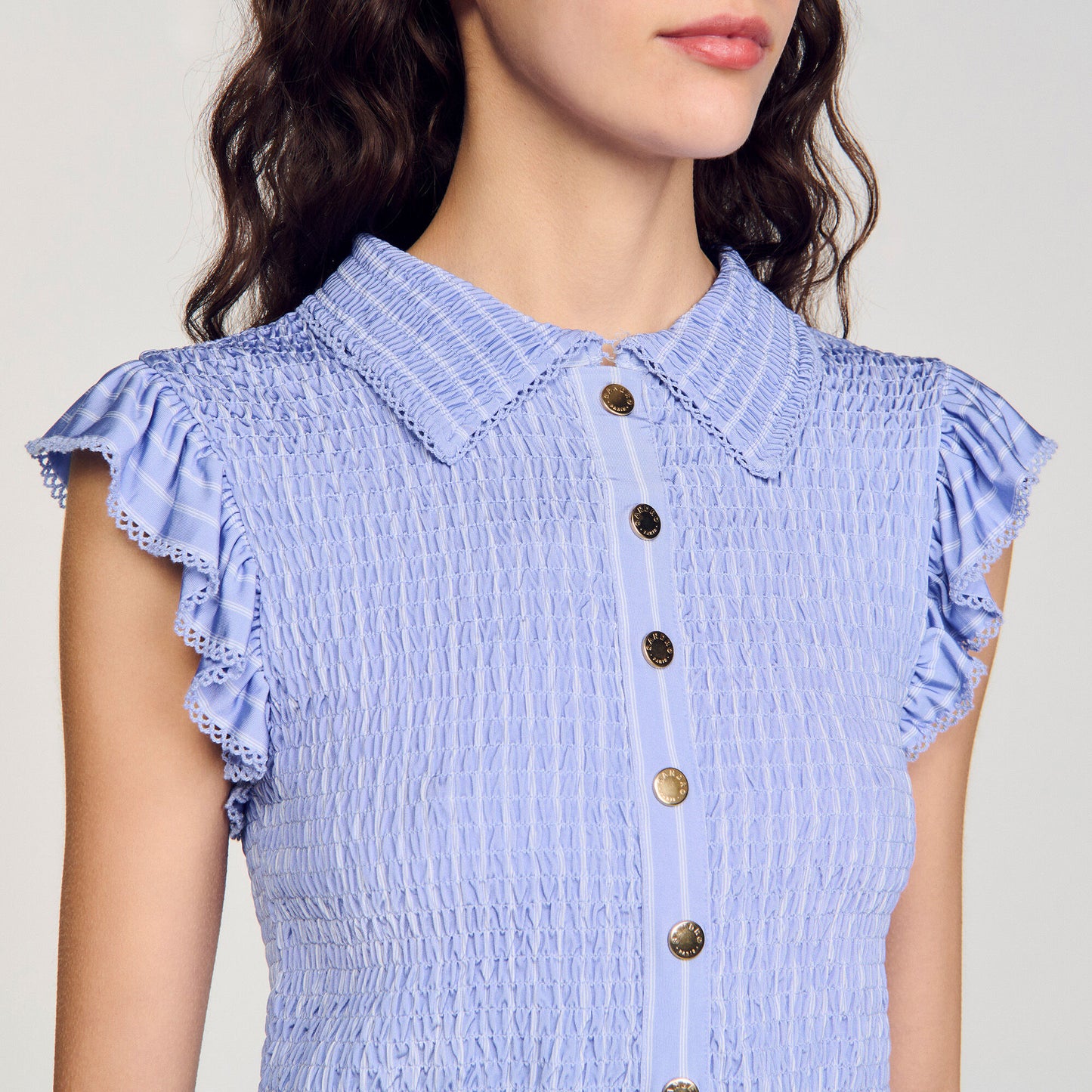 Bleuet Striped Smocked T-Shirt Sky Blue