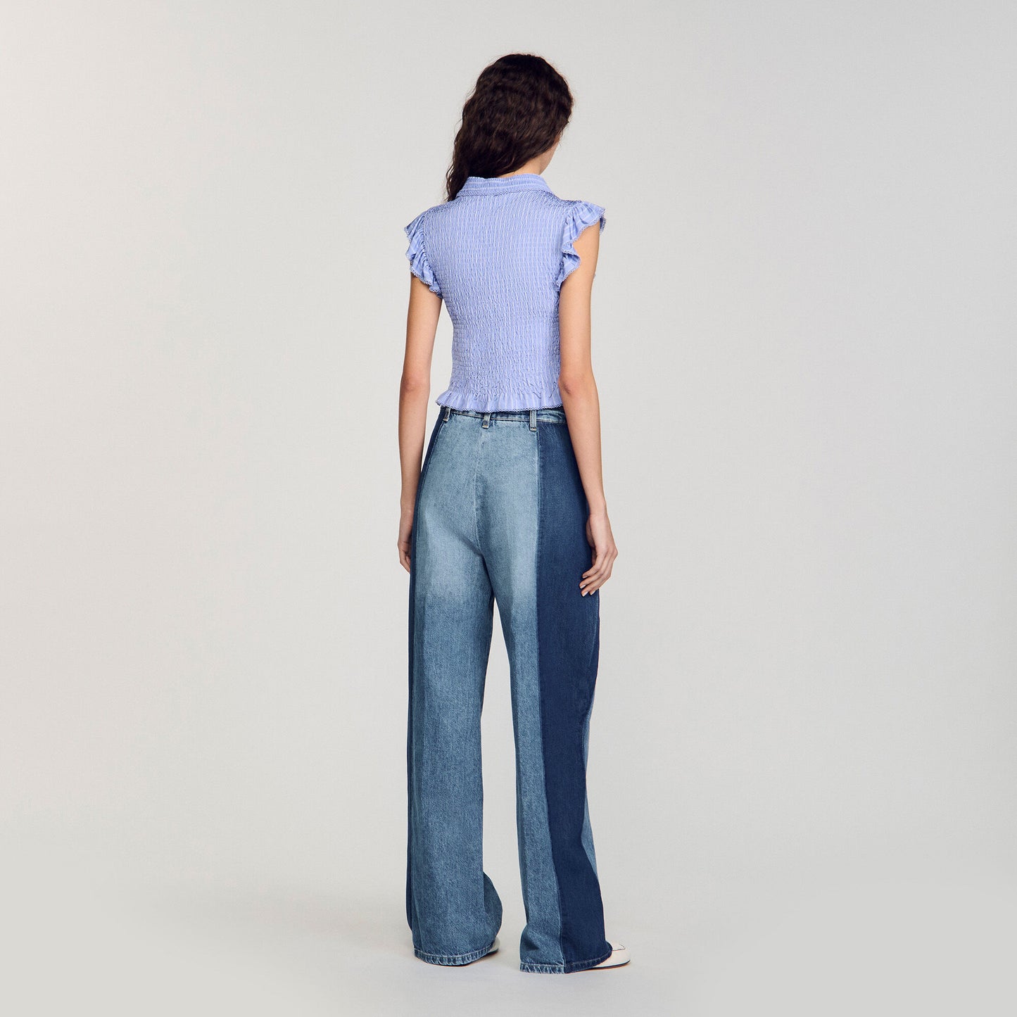 Bleuet Striped Smocked T-Shirt Sky Blue
